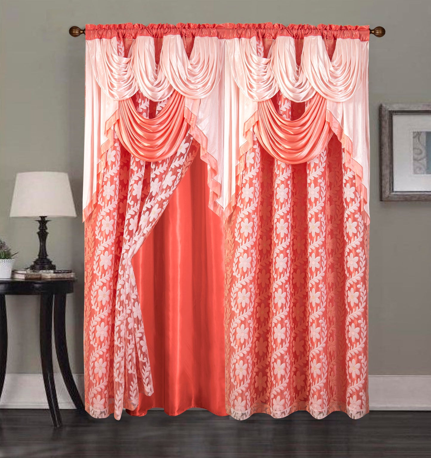 2PC CURTAIN SET W/ ATTACHED VALANCE & BACKING - Isla