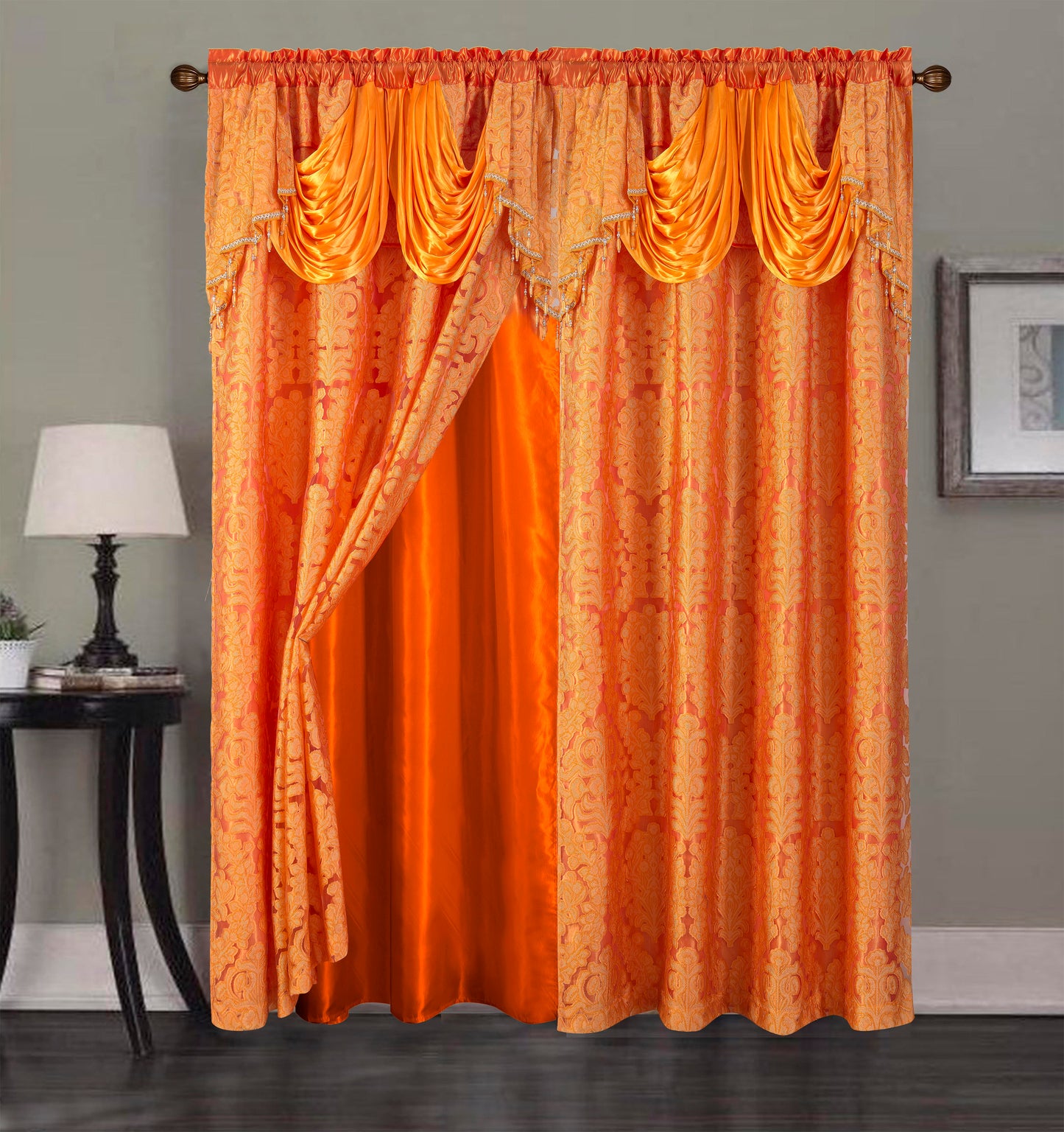 2PC CURTAIN SET W/ ATTACHED VALANCE & BACKING - Camilla