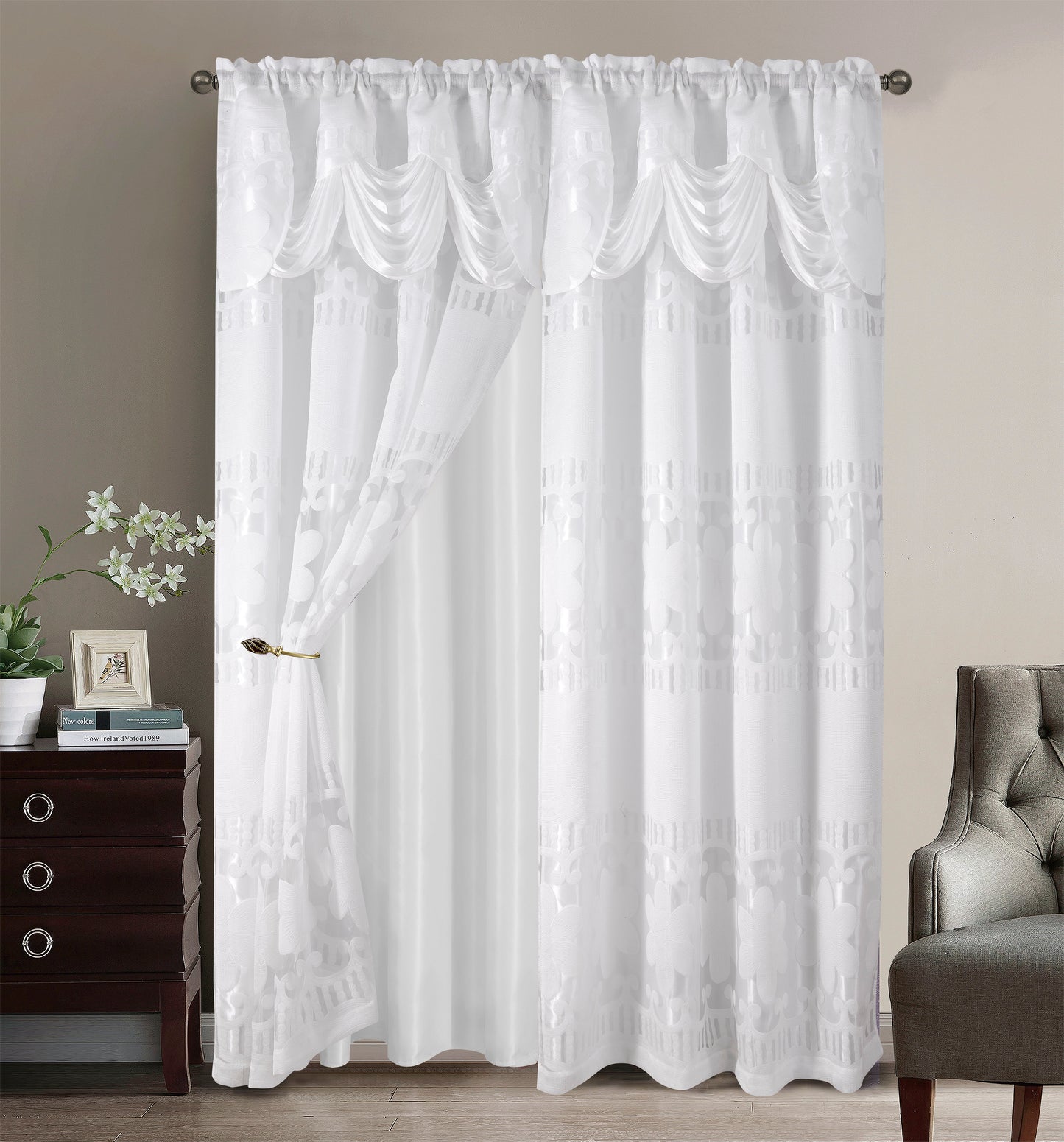 2PC CURTAIN SET W/ ATTACHED VALANCE & BACKING - Samantha