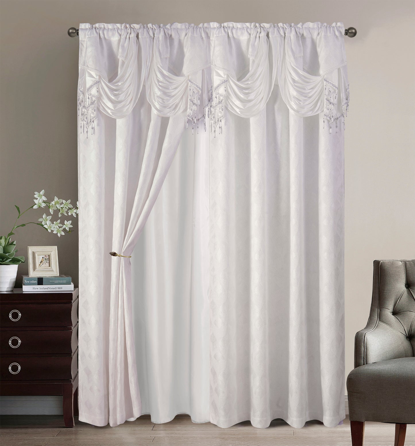 2PC CURTAIN SET W/ ATTACHED VALANCE & BACKING - Gloria