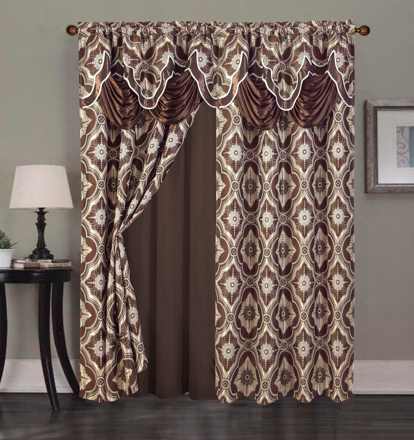 2PC CURTAIN SET W/ ATTACHED VALANCE & BACKING - Hailey