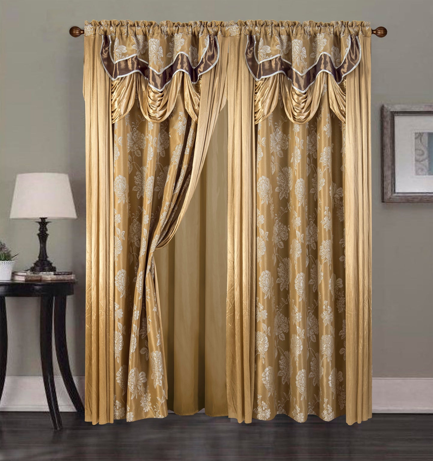 2PC CURTAIN SET W/ ATTACHED VALANCE & BACKING - Emery