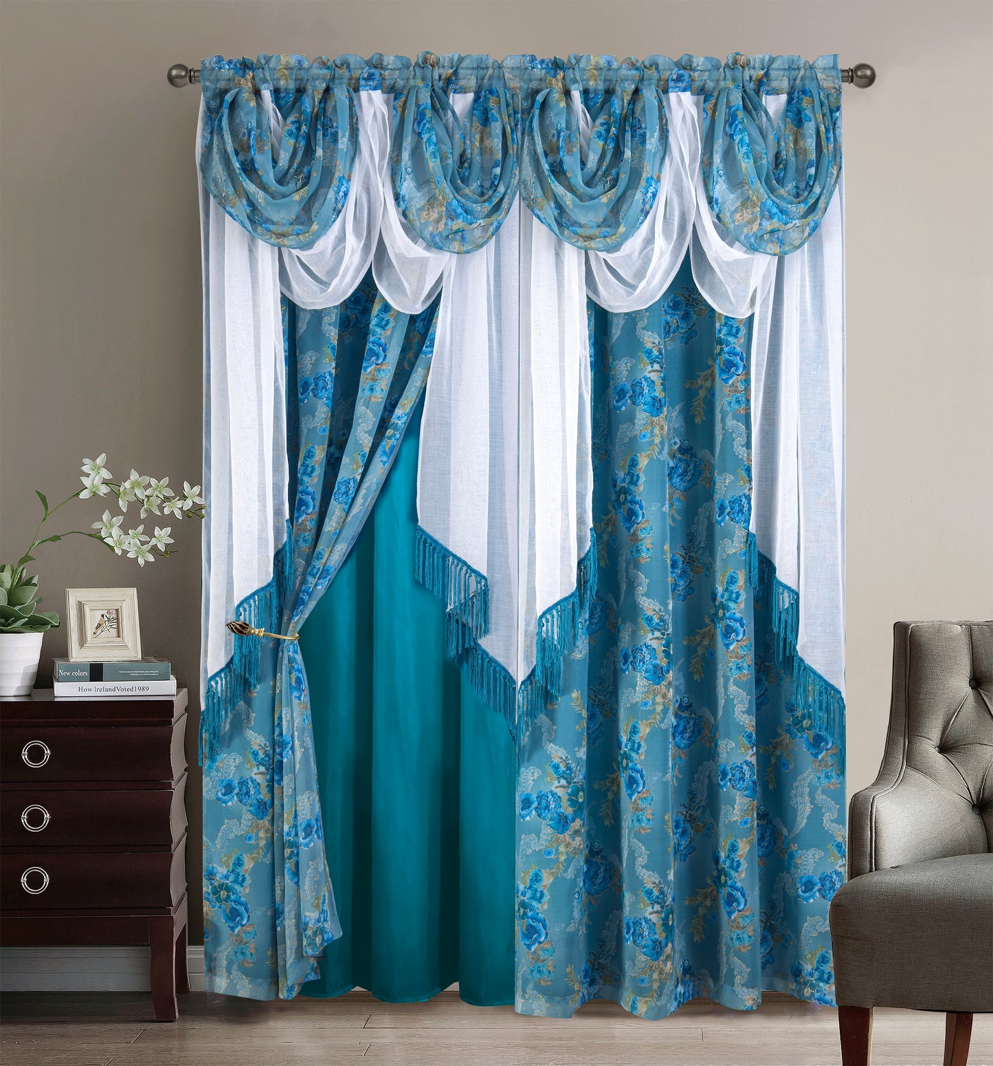 2PC CURTAIN SET W/ ATTACHED VALANCE & BACKING - Henry