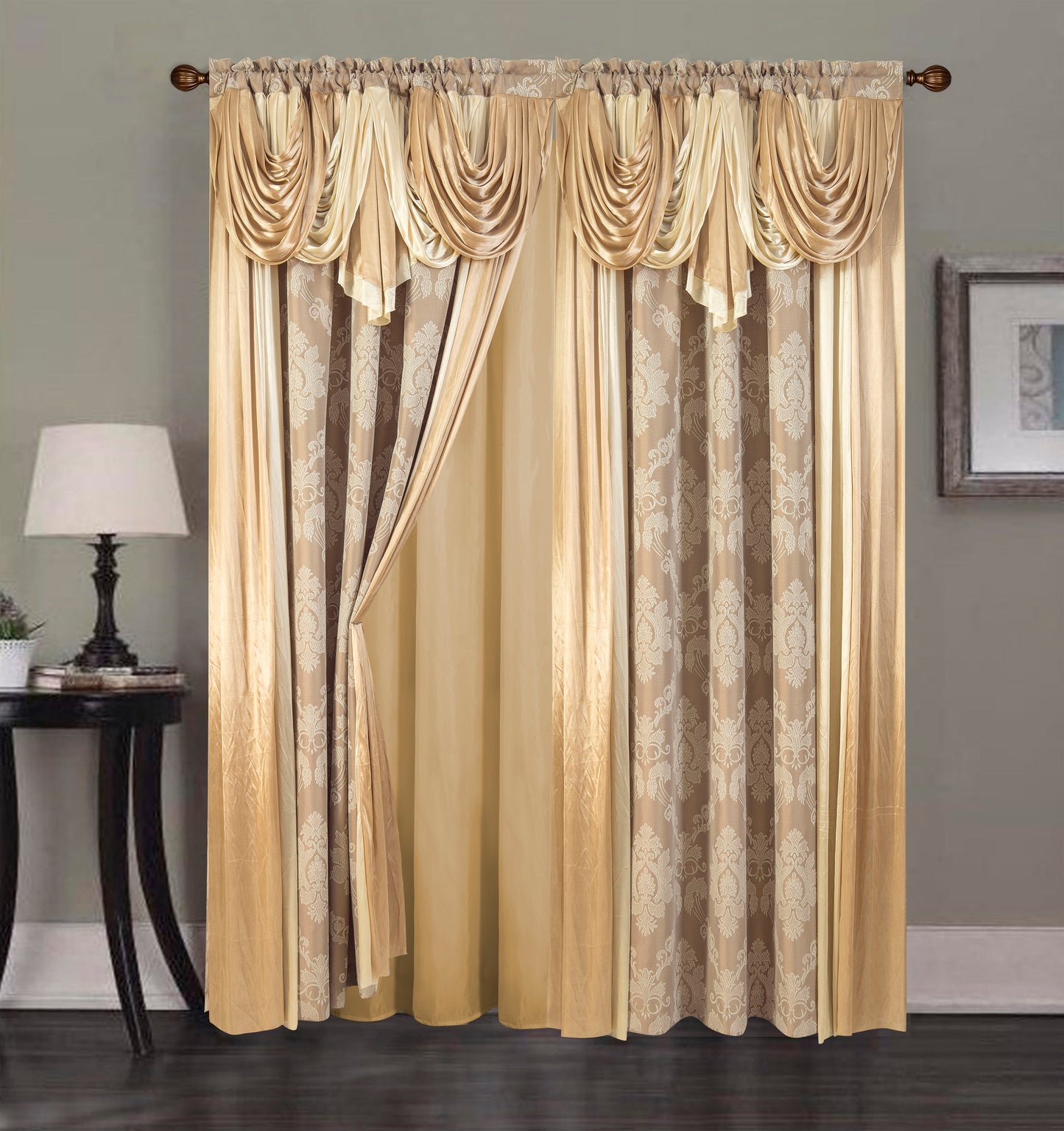 2PC CURTAIN SET W/ ATTACHED VALANCE & BACKING - Liliana