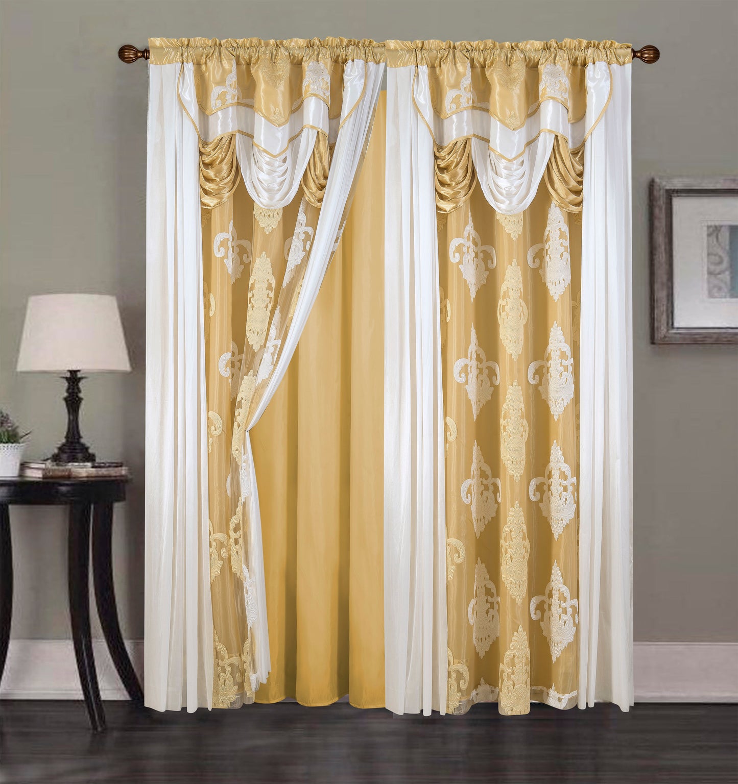 2PC CURTAIN SET W/ ATTACHED VALANCE & BACKING - Everly