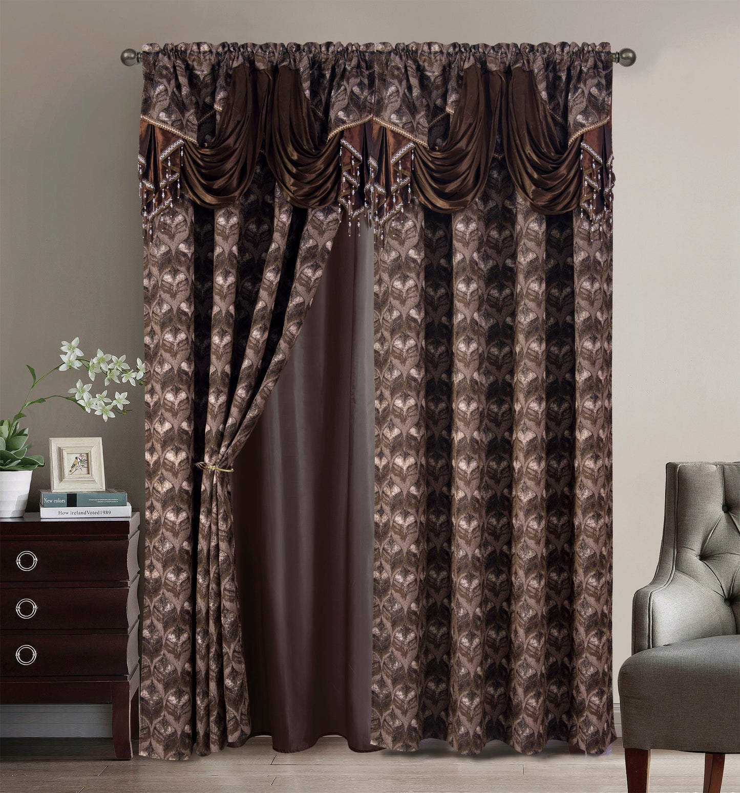 2PC CURTAIN SET W/ ATTACHED VALANCE & BACKING - Gloria