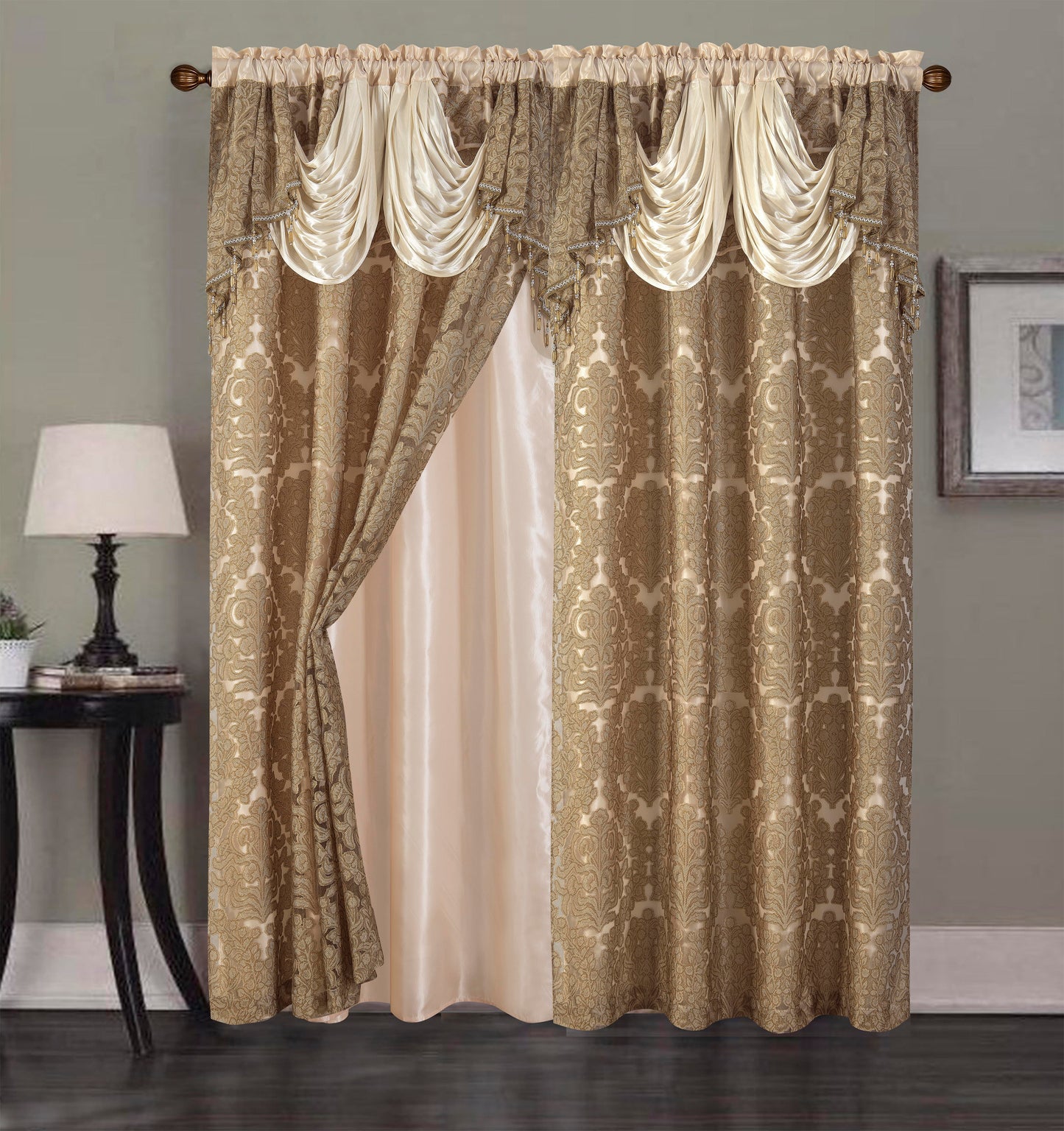 2PC CURTAIN SET W/ ATTACHED VALANCE & BACKING - Camilla