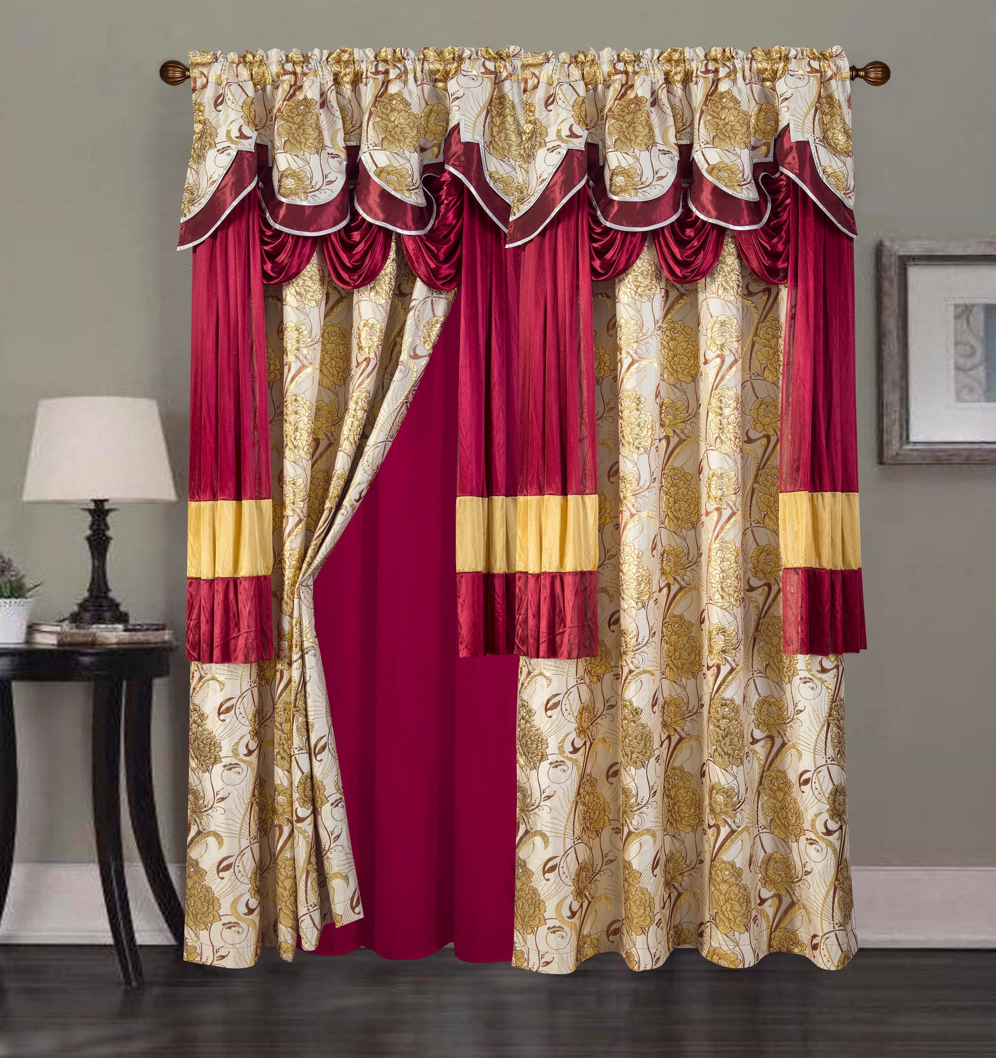 2PC CURTAIN SET W/ ATTACHED VALANCE & BACKING - Anaya