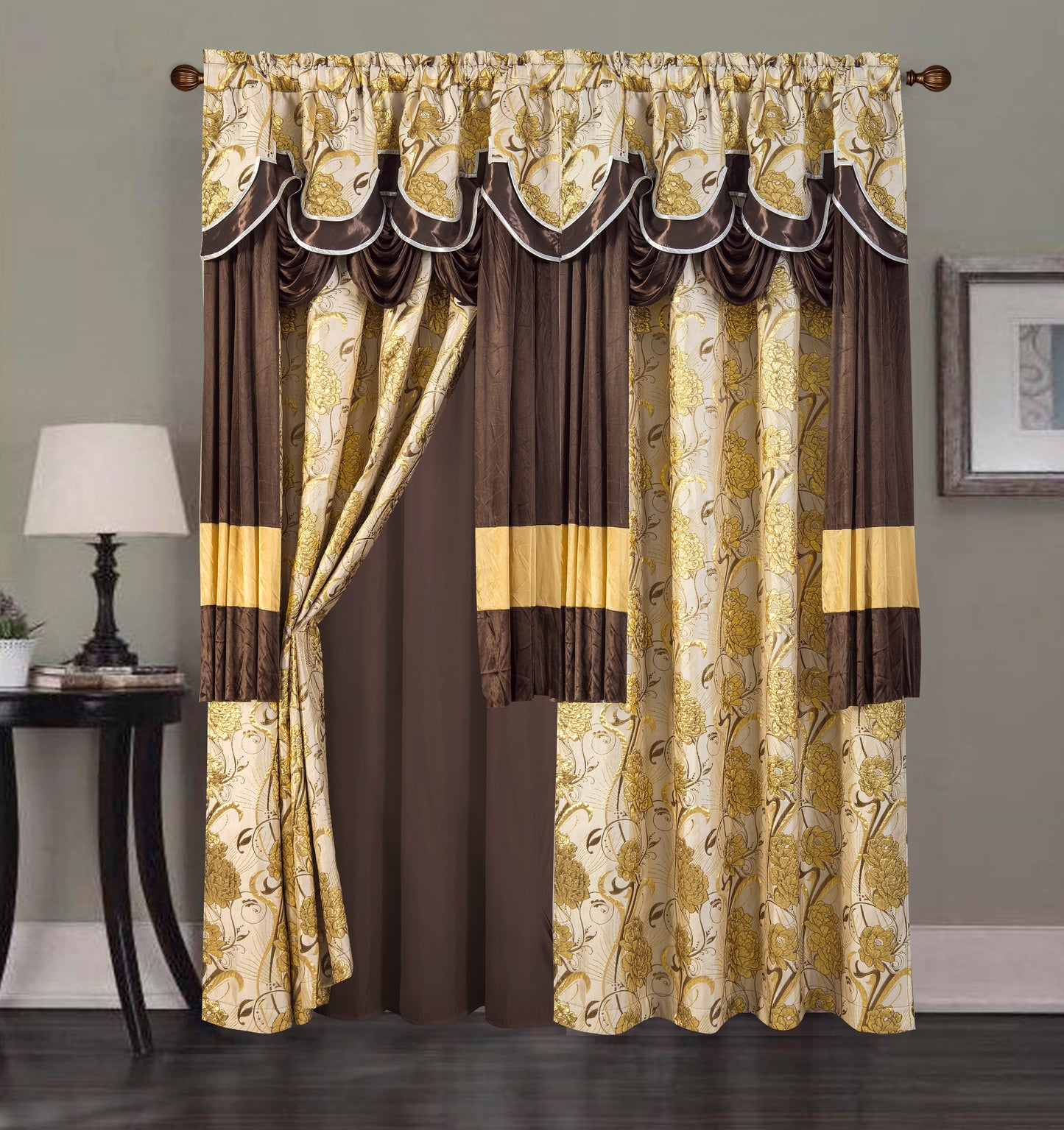 2PC CURTAIN SET W/ ATTACHED VALANCE & BACKING - Anaya