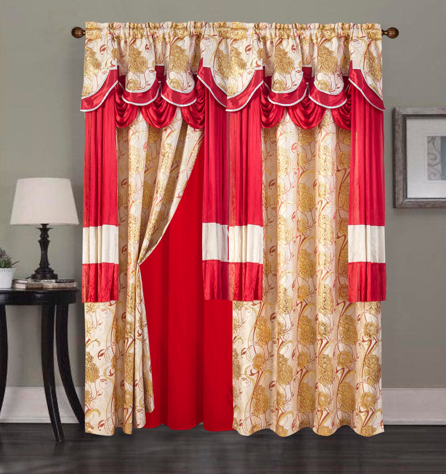 2PC CURTAIN SET W/ ATTACHED VALANCE & BACKING - Anaya