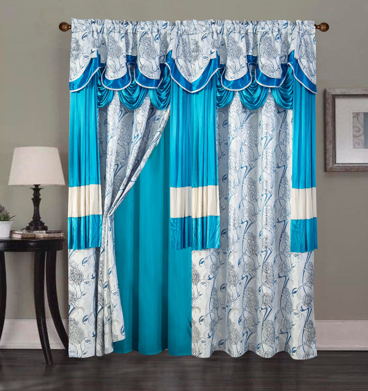 2PC CURTAIN SET W/ ATTACHED VALANCE & BACKING - Anaya