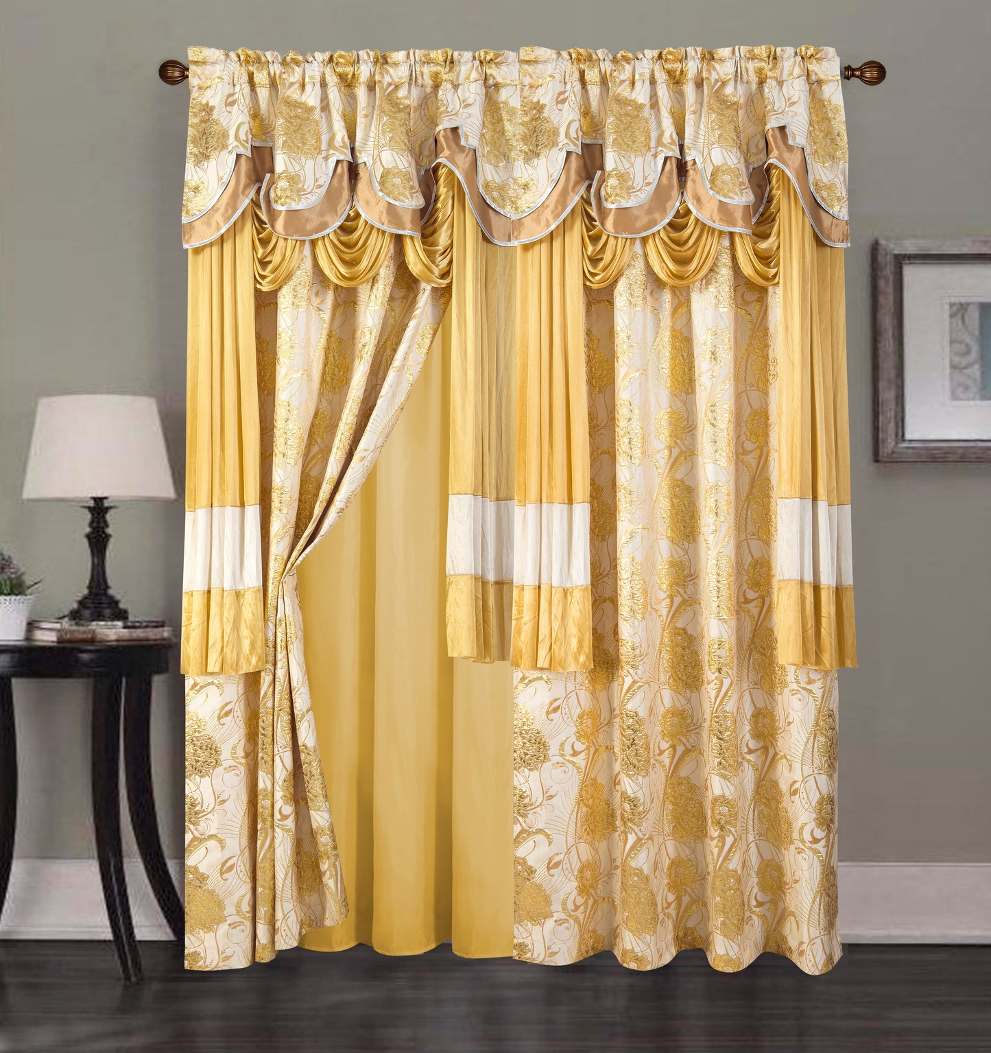 2PC CURTAIN SET W/ ATTACHED VALANCE & BACKING - Anaya