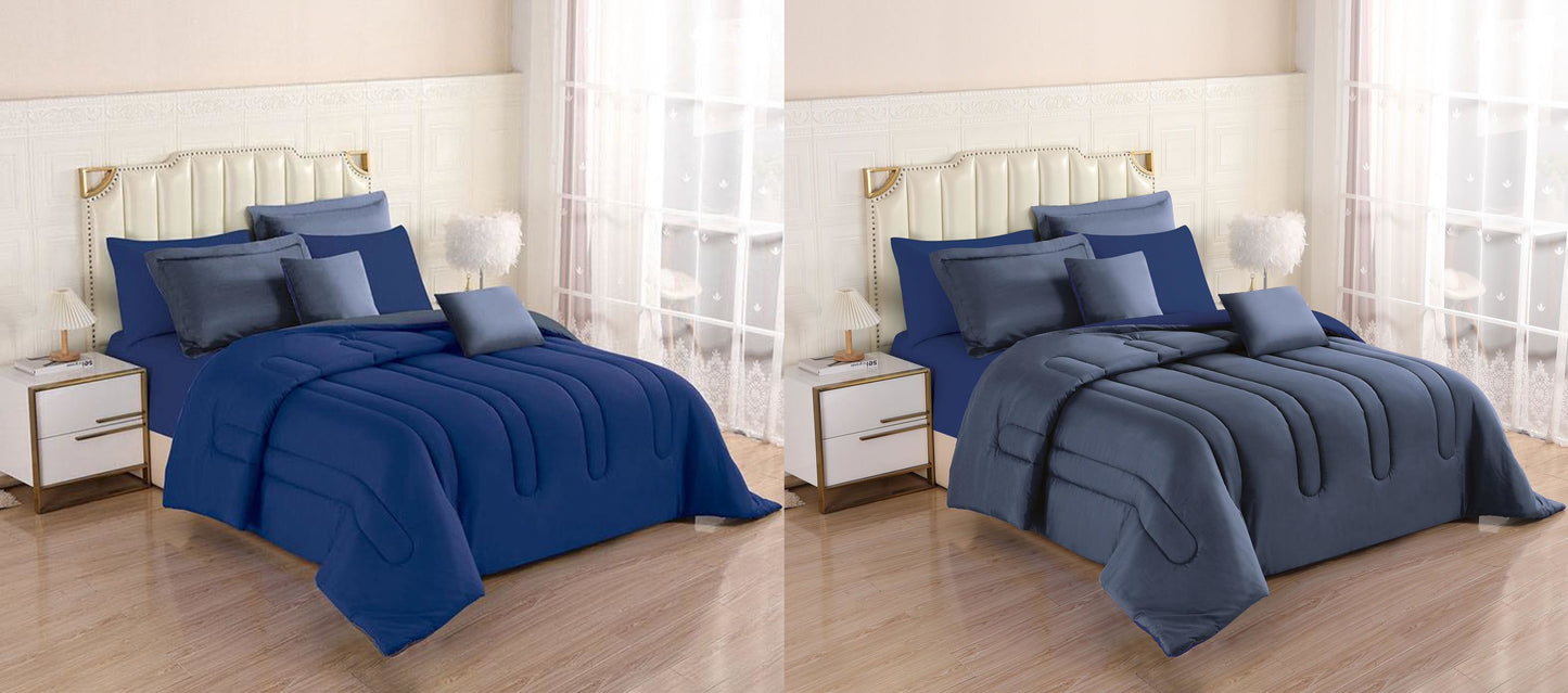 8PCS Royal Solid Reversible Comforter Set - Sheets Included