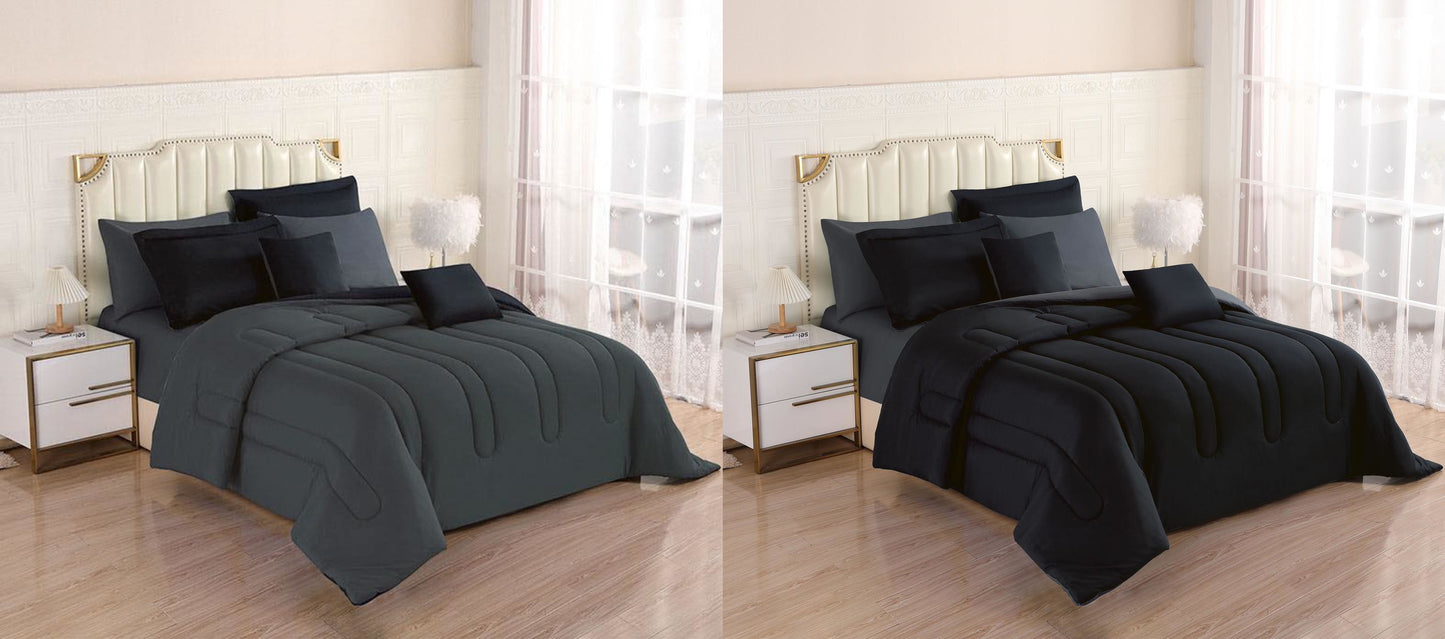 8PCS Royal Solid Reversible Comforter Set - Sheets Included