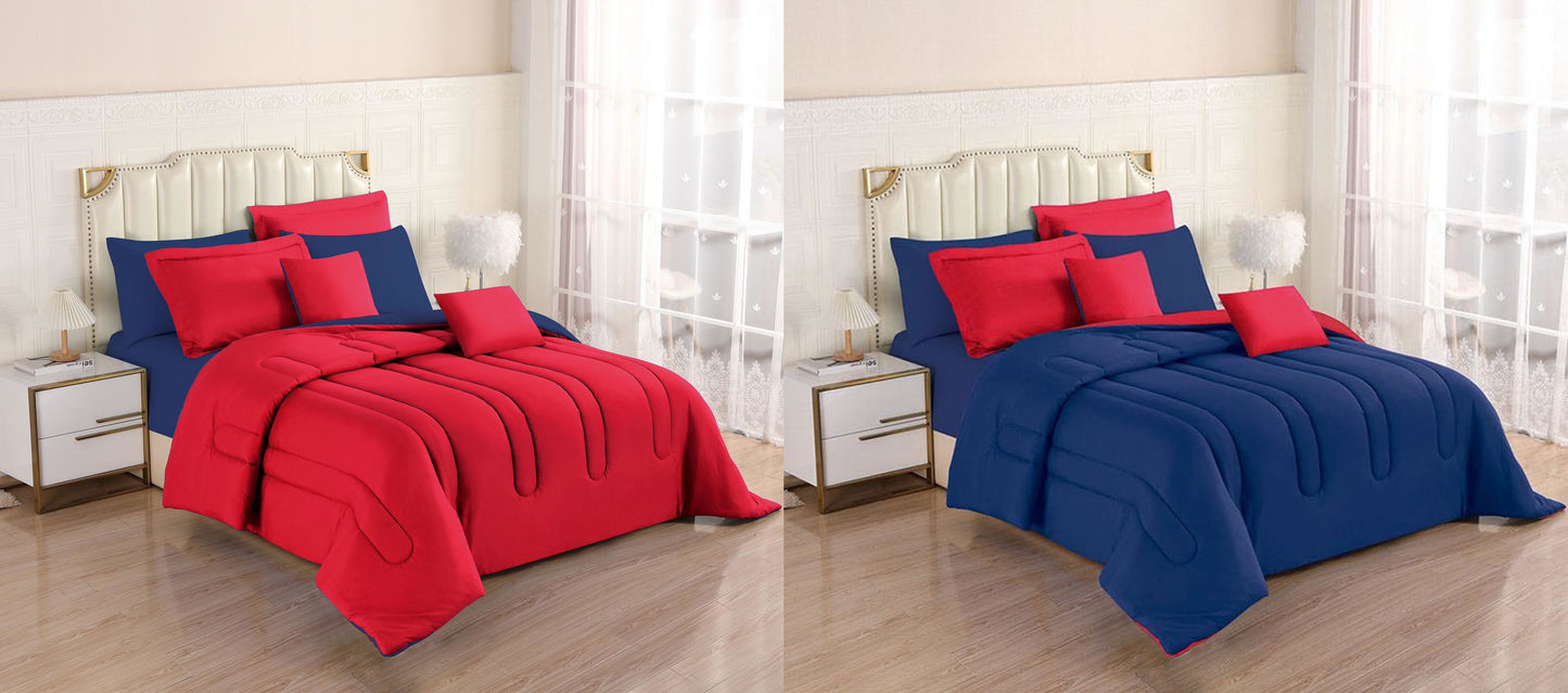 8PCS Royal Solid Reversible Comforter Set - Sheets Included