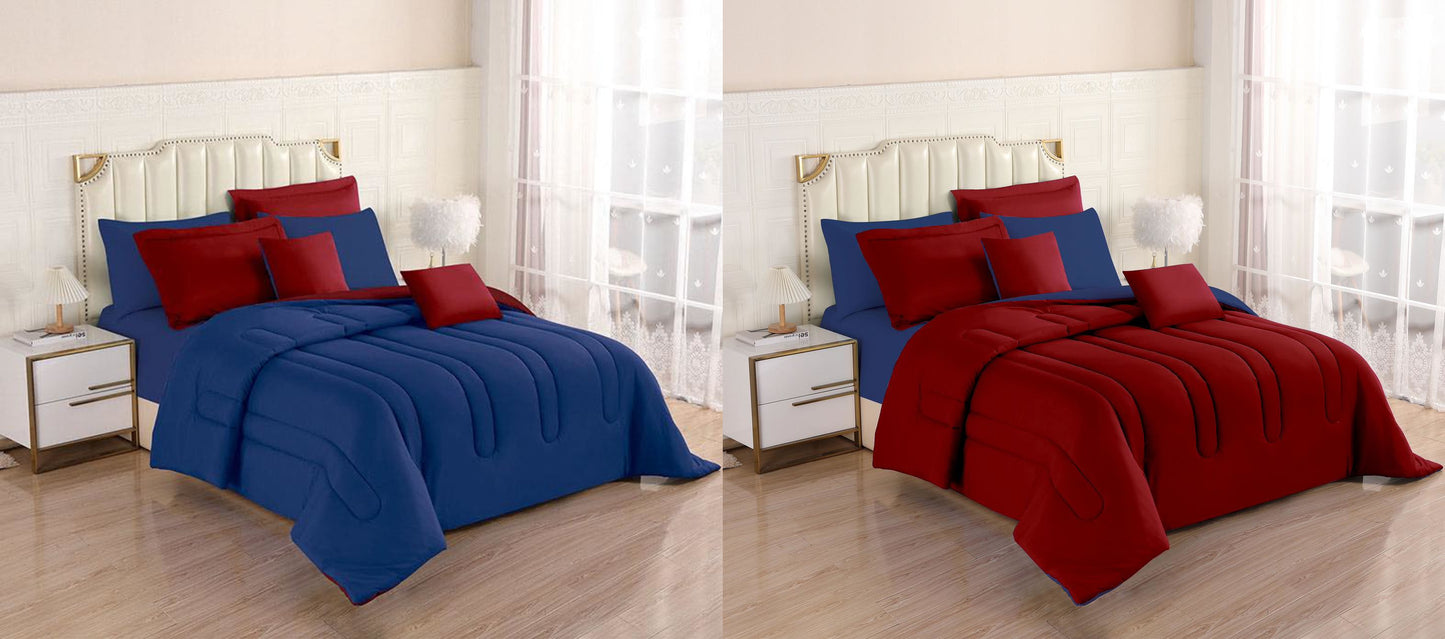 8PCS Royal Solid Reversible Comforter Set - Sheets Included