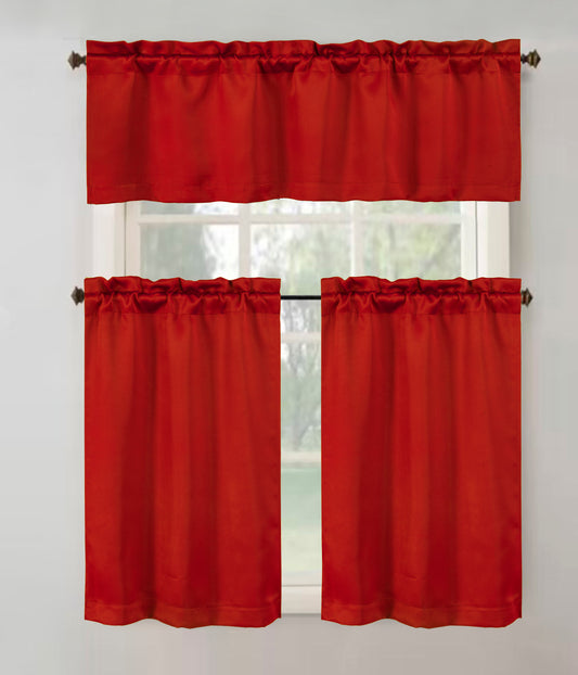 Anchorage Blackout Kitchen Curtain 3 Pieces - Red color