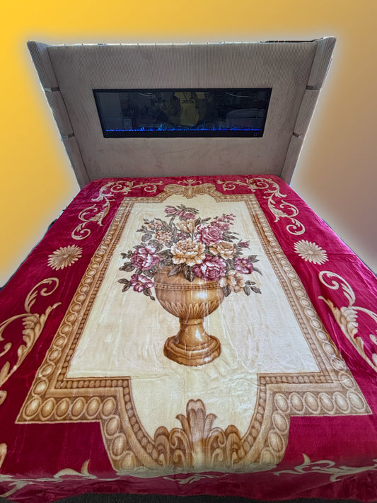 BM108 Solaron Blanket Korean Mink - Flower Bouquet Red