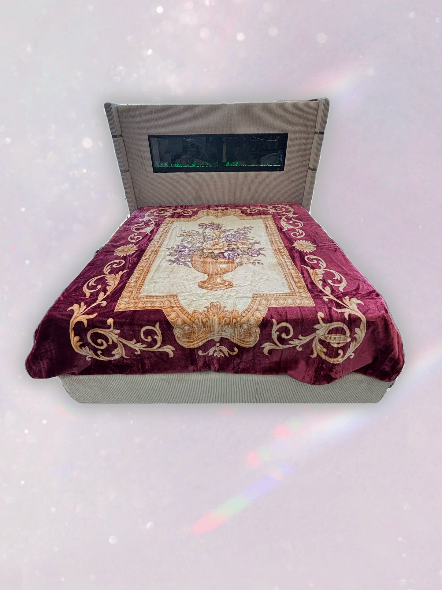 BM108 Solaron Blanket Korean Mink - Flower Bouquet Burgundy