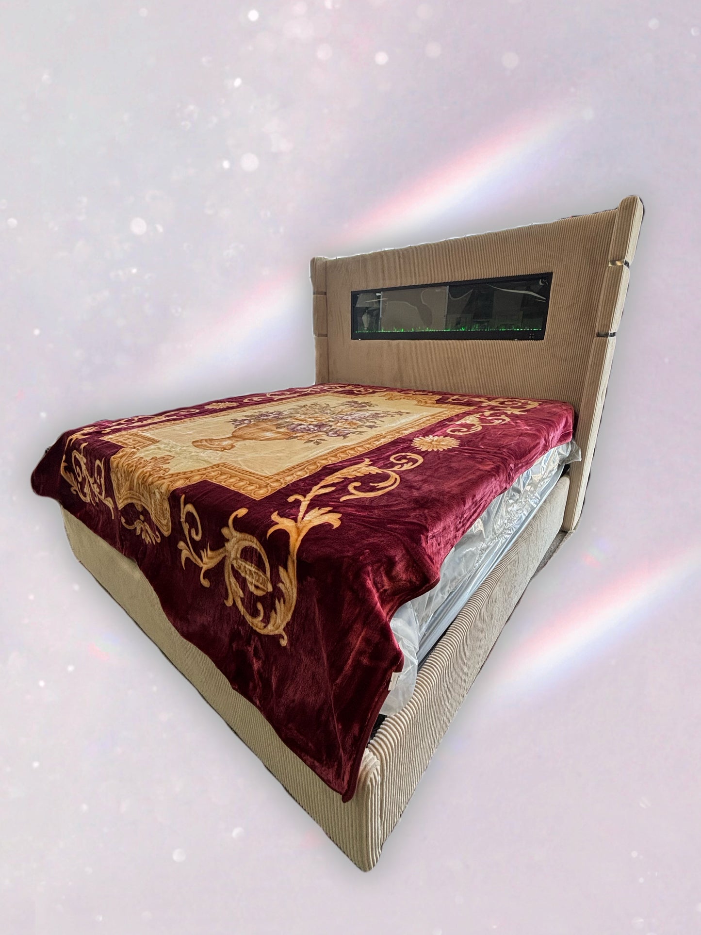 BM108 Solaron Blanket Korean Mink - Flower Bouquet Burgundy