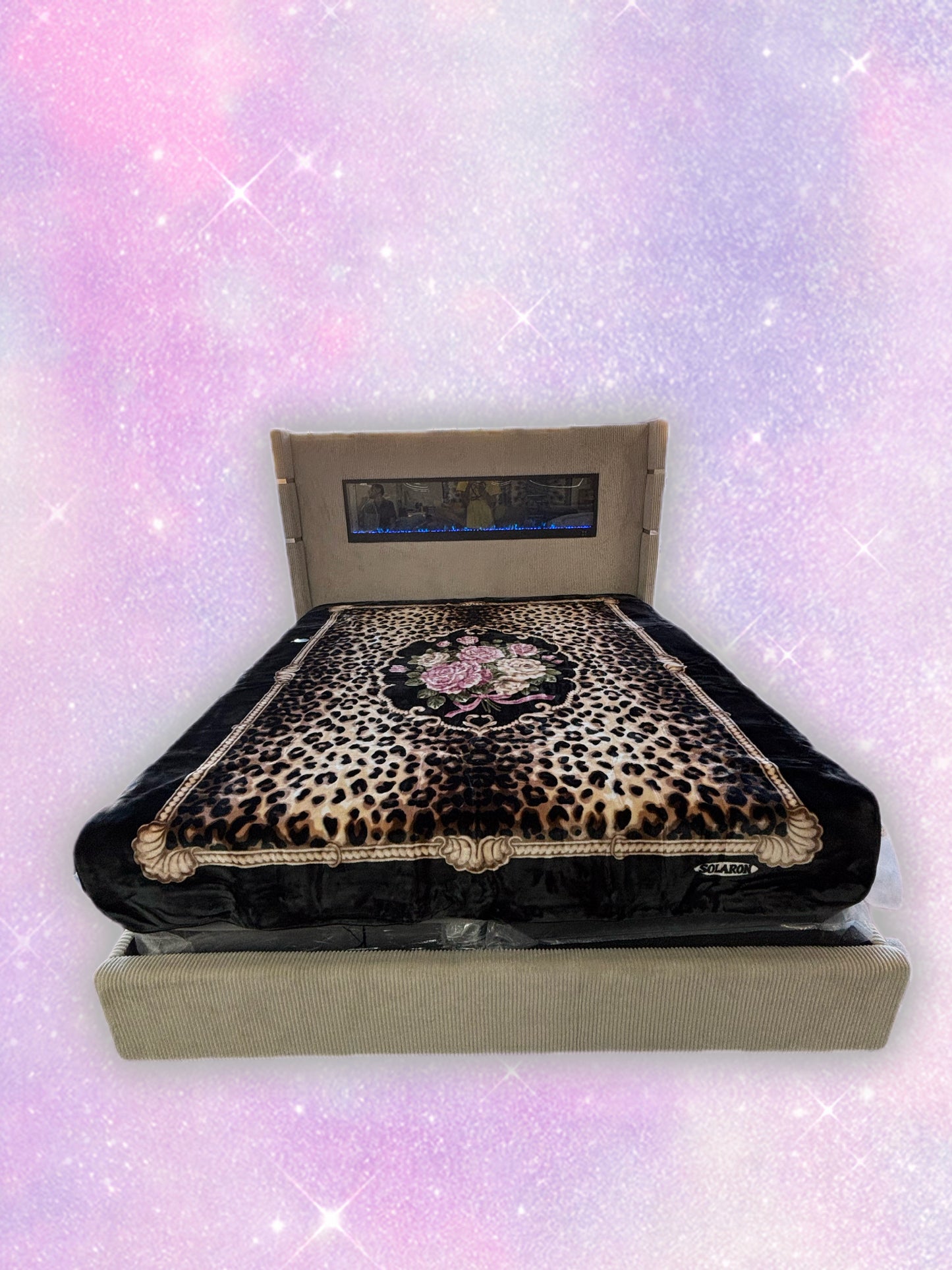 BM109 Solaron Blanket Korean Mink - Floral Bouquet Leopard Print Black
