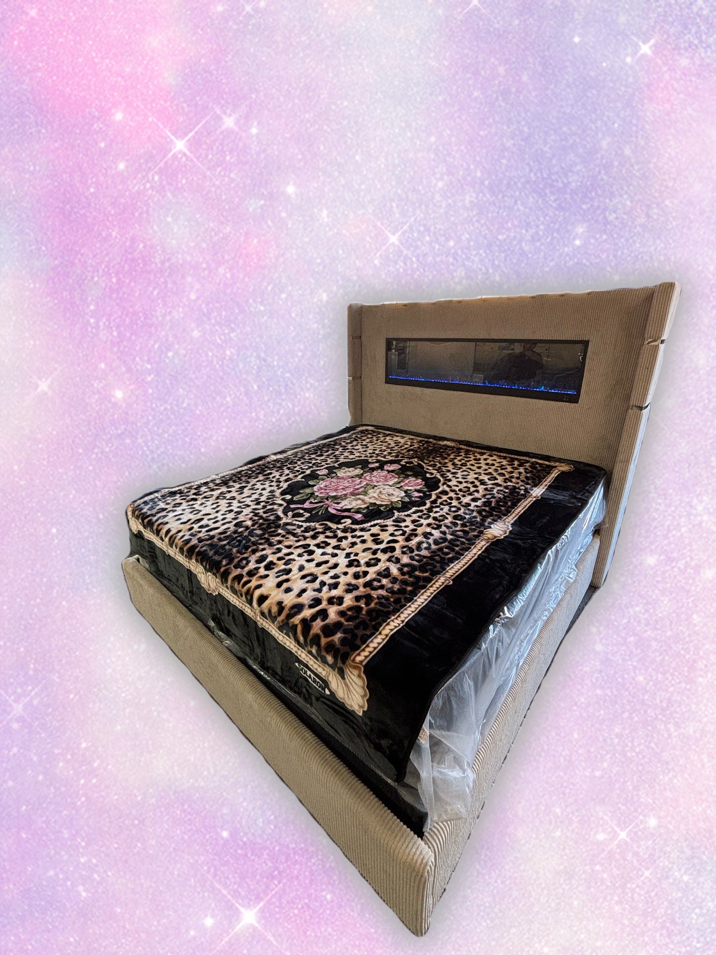 BM109 Solaron Blanket Korean Mink - Floral Bouquet Leopard Print Black