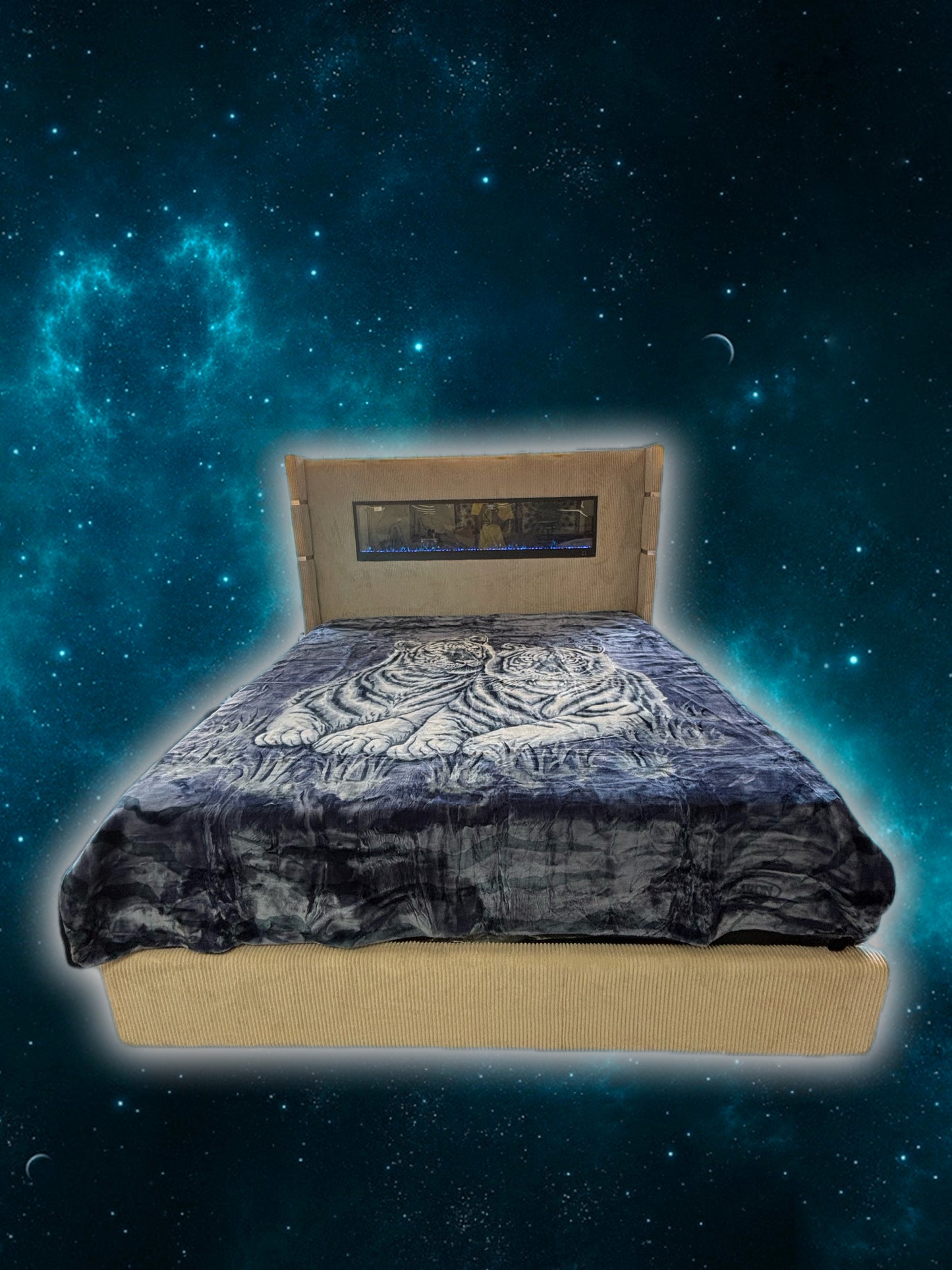 BM122 Solaron Blanket Korean Mink - Twin White Tigers Blue