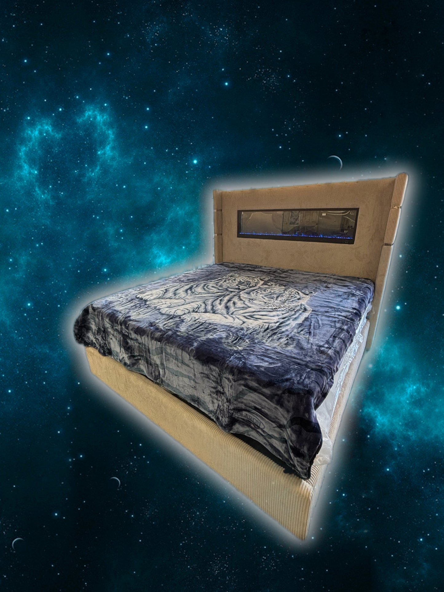 BM122 Solaron Blanket Korean Mink - Twin White Tigers Blue