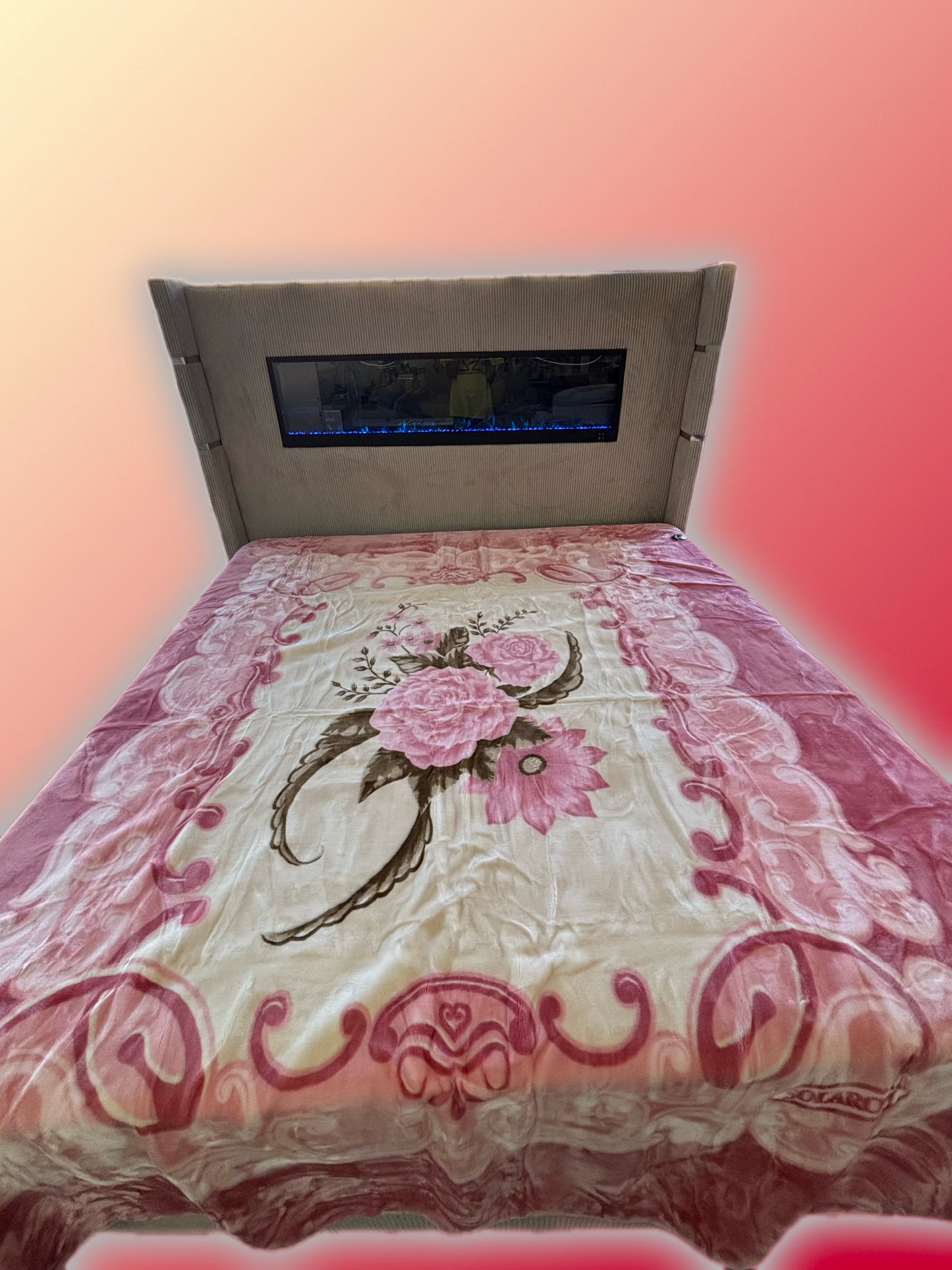 BM127 Solaron Blanket Korean Mink - Three Flowers Pink