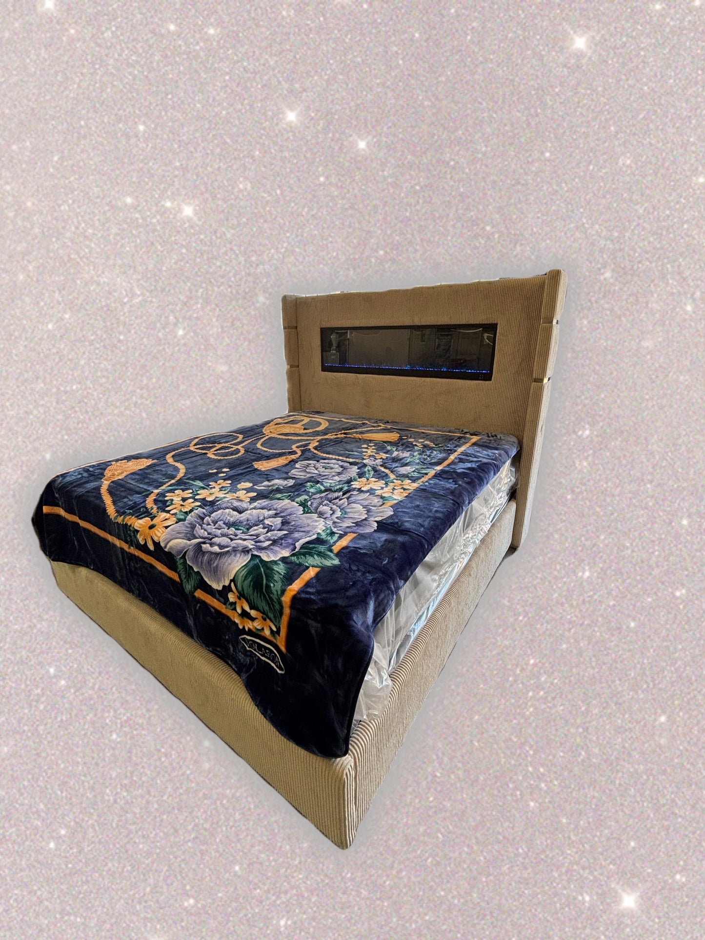 BM269 Solaron Blanket Korean Mink - Flowers & Tassels Blue