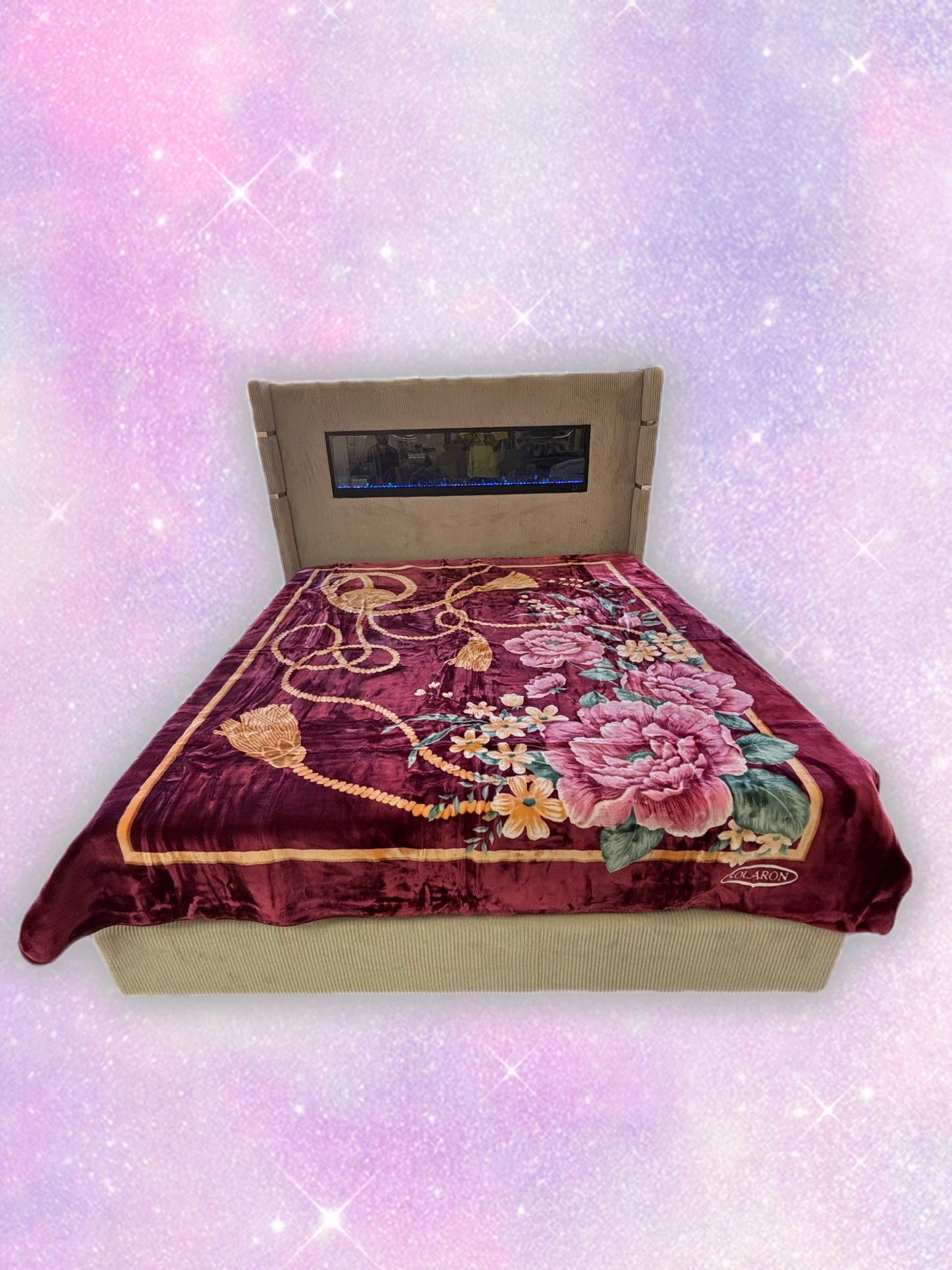 BM269 Solaron Blanket Korean Mink - Flowers & Tassels Maroon
