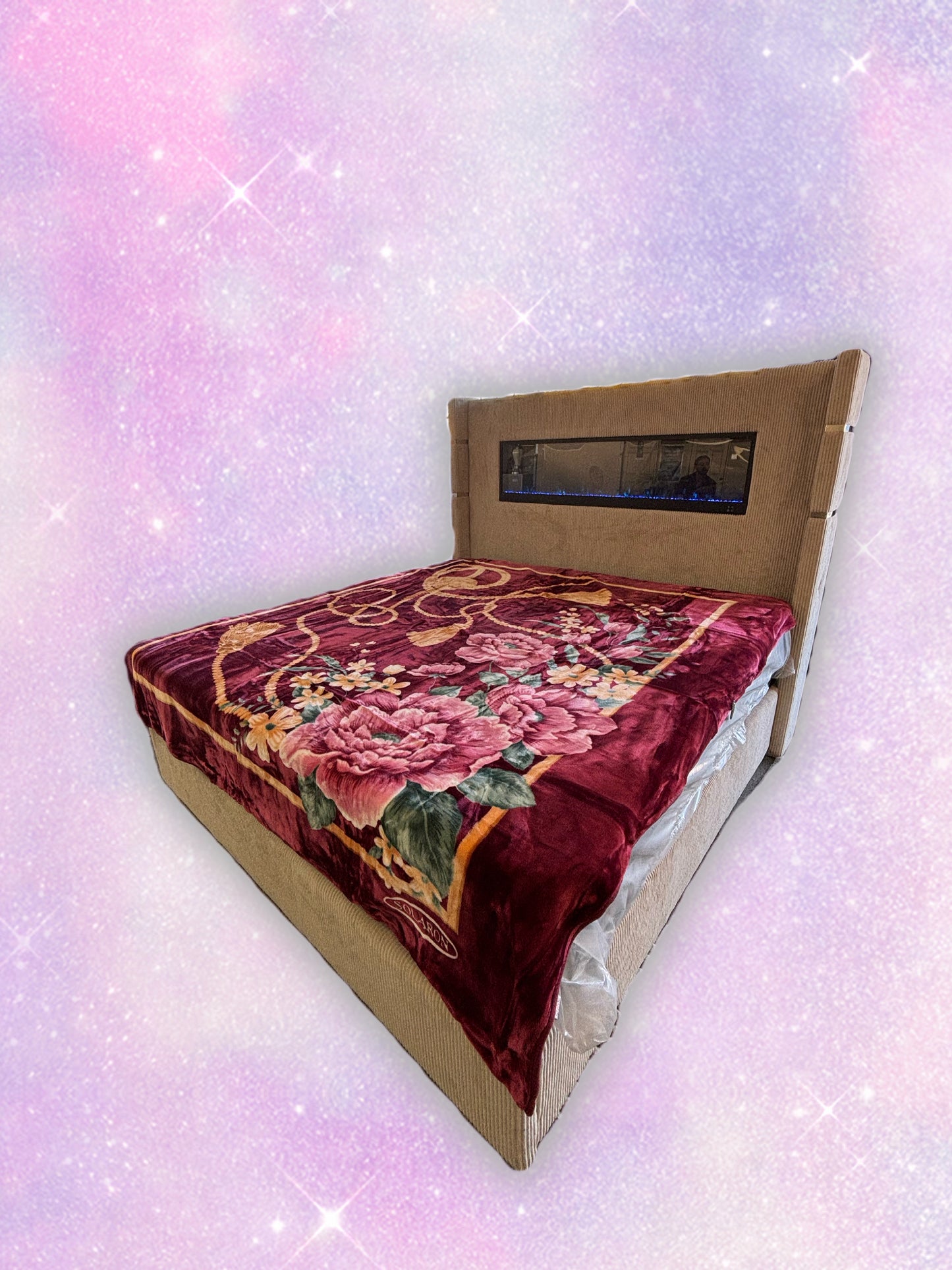 BM269 Solaron Blanket Korean Mink - Flowers & Tassels Maroon