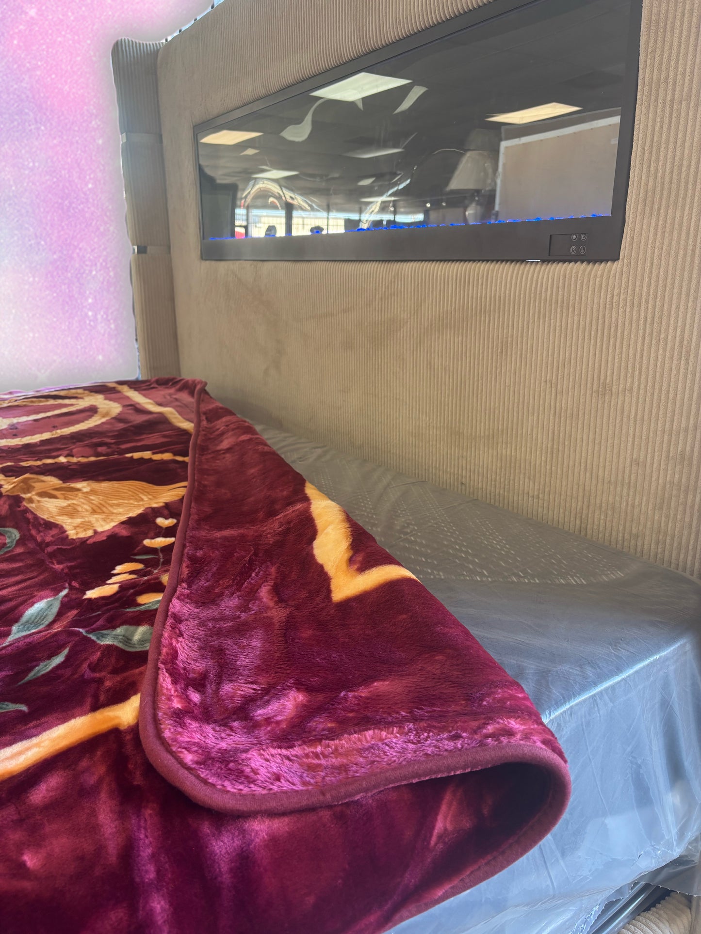 BM269 Solaron Blanket Korean Mink - Flowers & Tassels Maroon