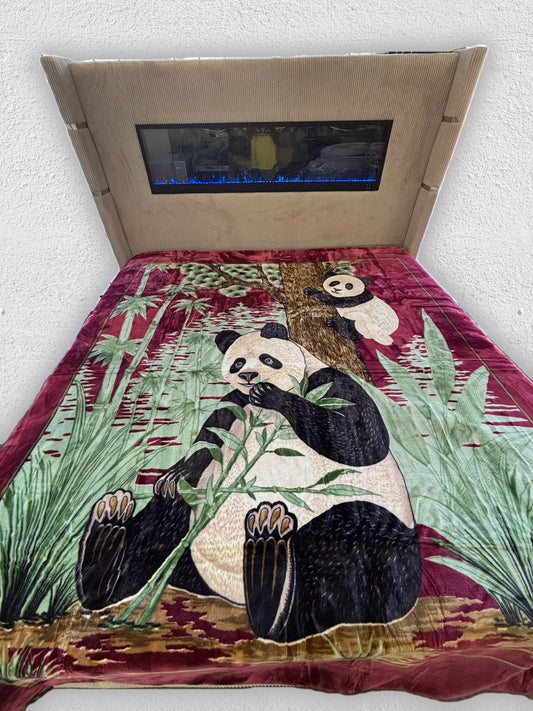 BM86 Solaron Blanket Korean Mink - Panda & Cub Burgundy