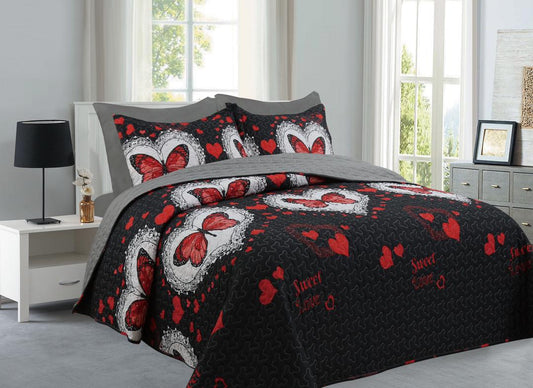 Butterfly Love Black- 6PCS Quilt Set Reversible Bedspread