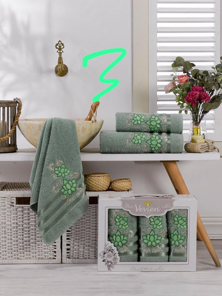 Floral Luxurious 3 Piece Bath & Hand Towel Set