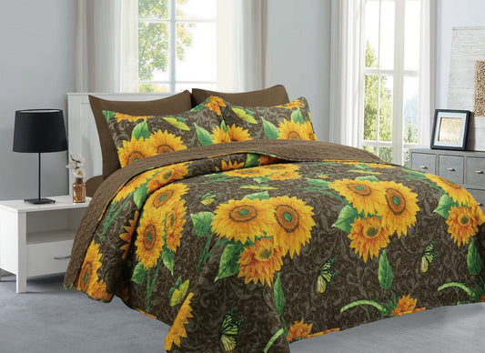 Sunflower Brown- 6PCS Quilt Set Reversible Bedspread