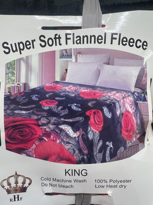 Royal Flannel Blanket - Feathered Roses