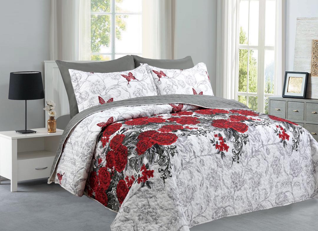Roses & Butterflies- 6PCS Quilt Set Reversible Bedspread