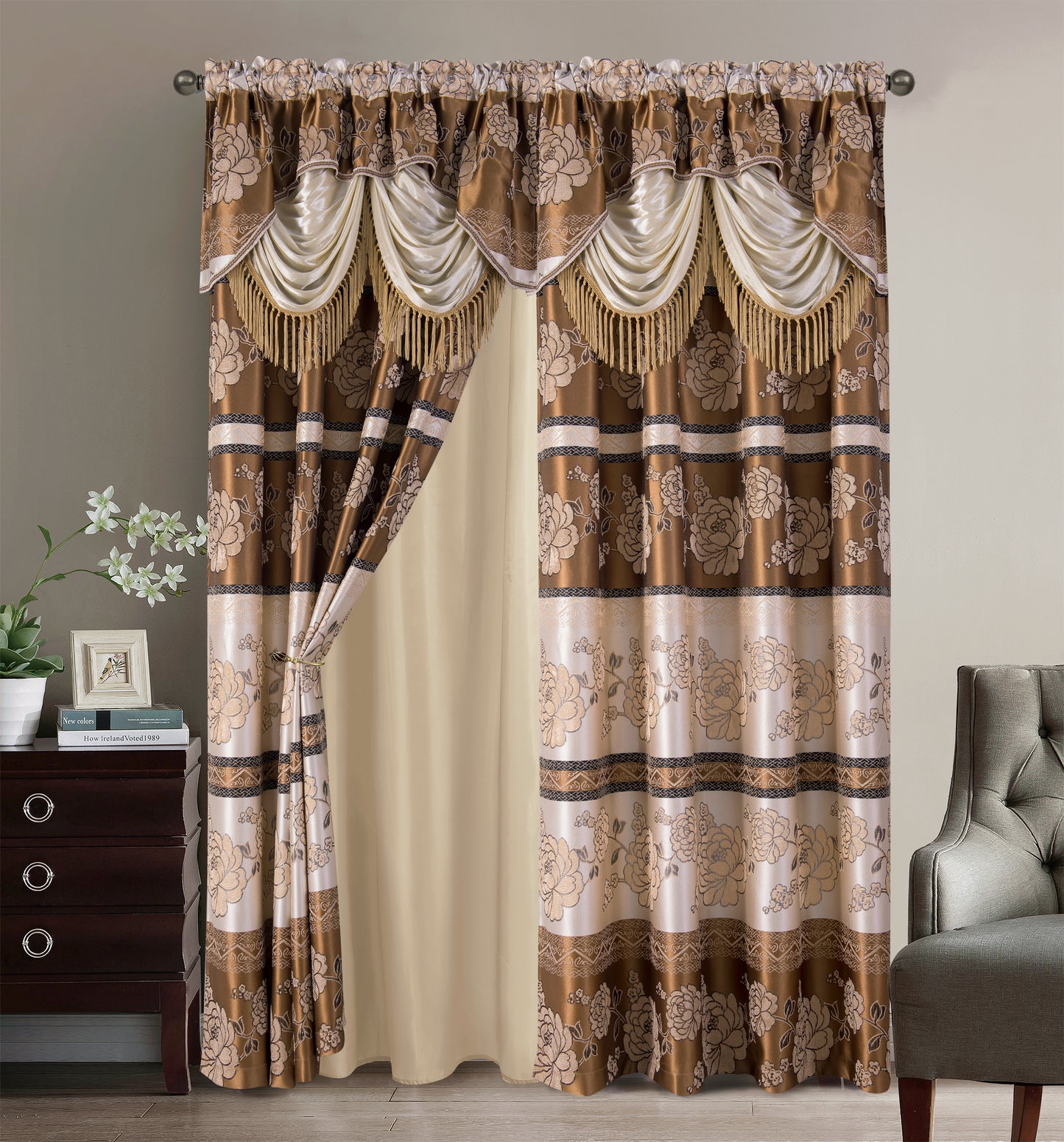 2PC CURTAIN SET W/ ATTACHED VALANCE & BACKING - Bonnie