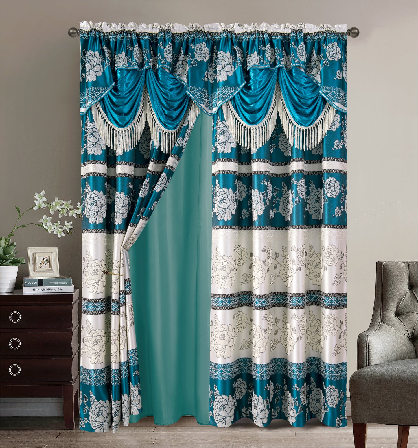 2PC CURTAIN SET W/ ATTACHED VALANCE & BACKING - Bonnie