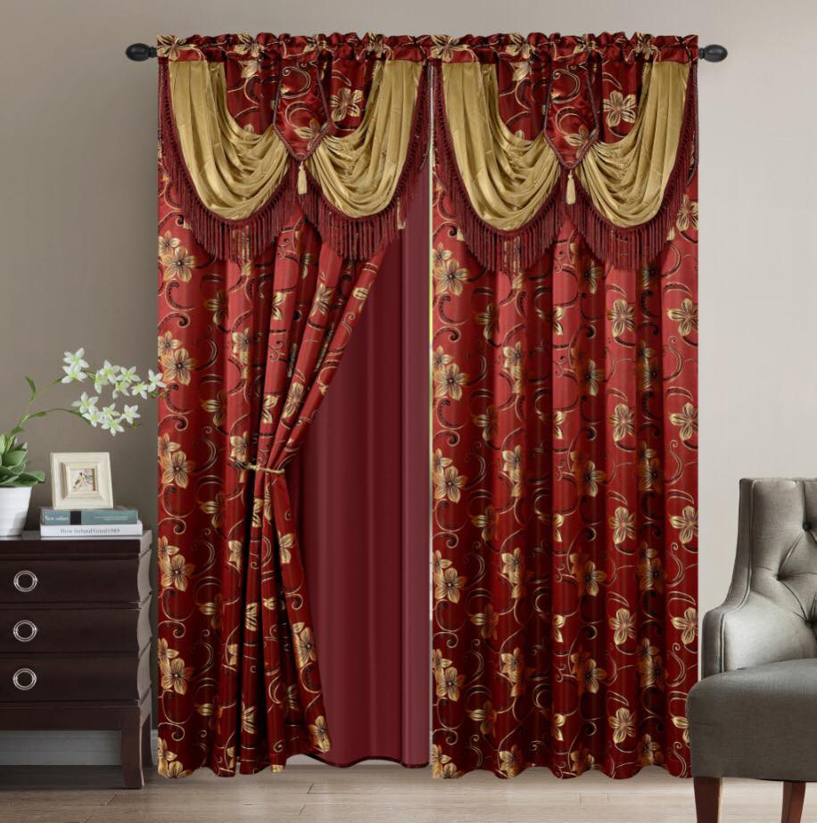 2PC CURTAIN SET W/ ATTACHED VALANCE & BACKING - Cindy