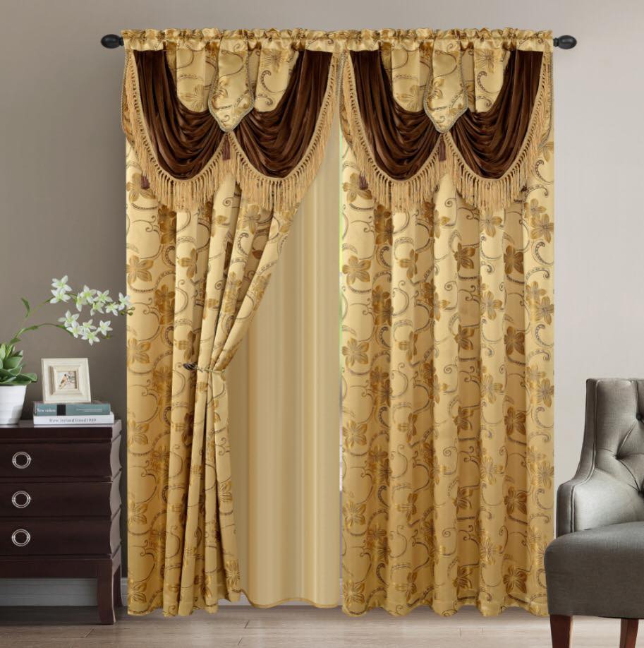 2PC CURTAIN SET W/ ATTACHED VALANCE & BACKING - Cindy