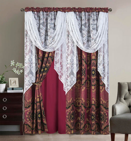 2PC CURTAIN SET W/ ATTACHED VALANCE & BACKING - Michelle