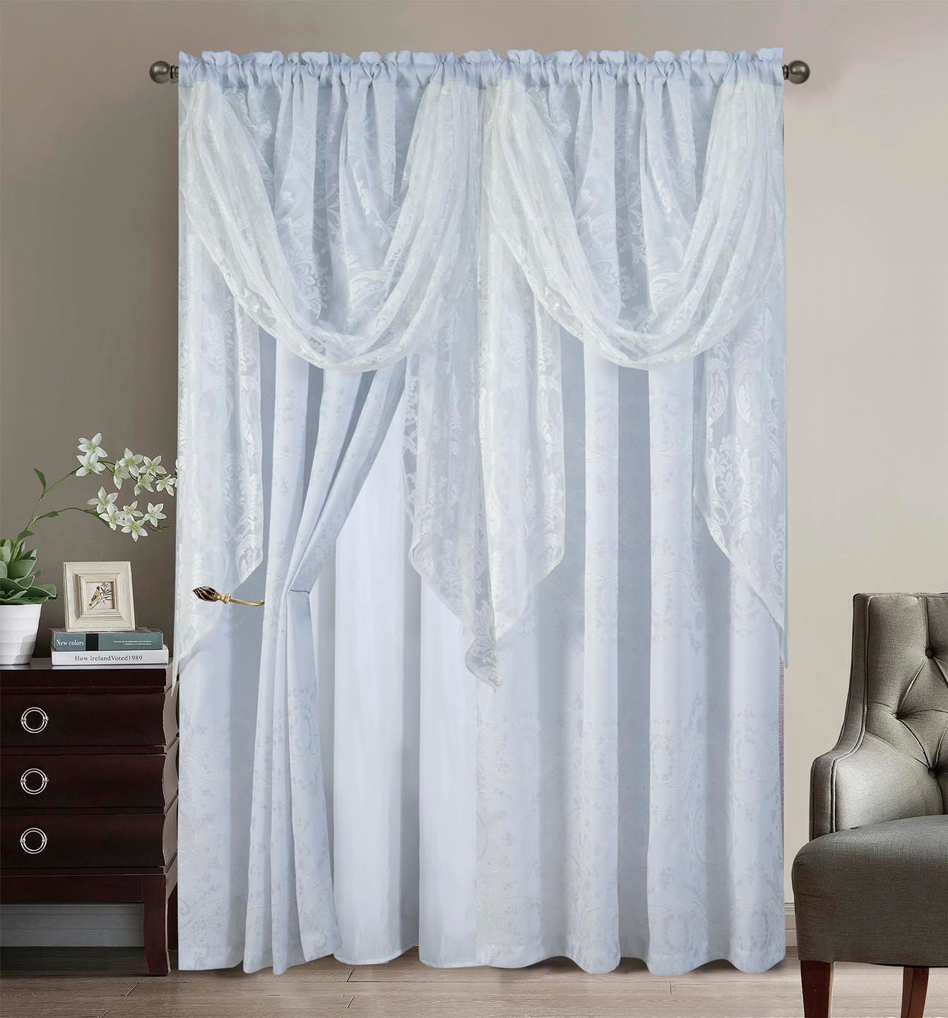 2PC CURTAIN SET W/ ATTACHED VALANCE & BACKING - Michelle