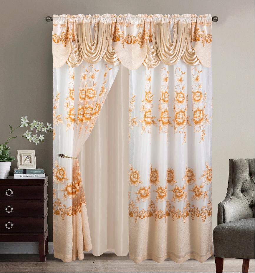 2PC CURTAIN SET W/ ATTACHED VALANCE & BACKING - Stacie