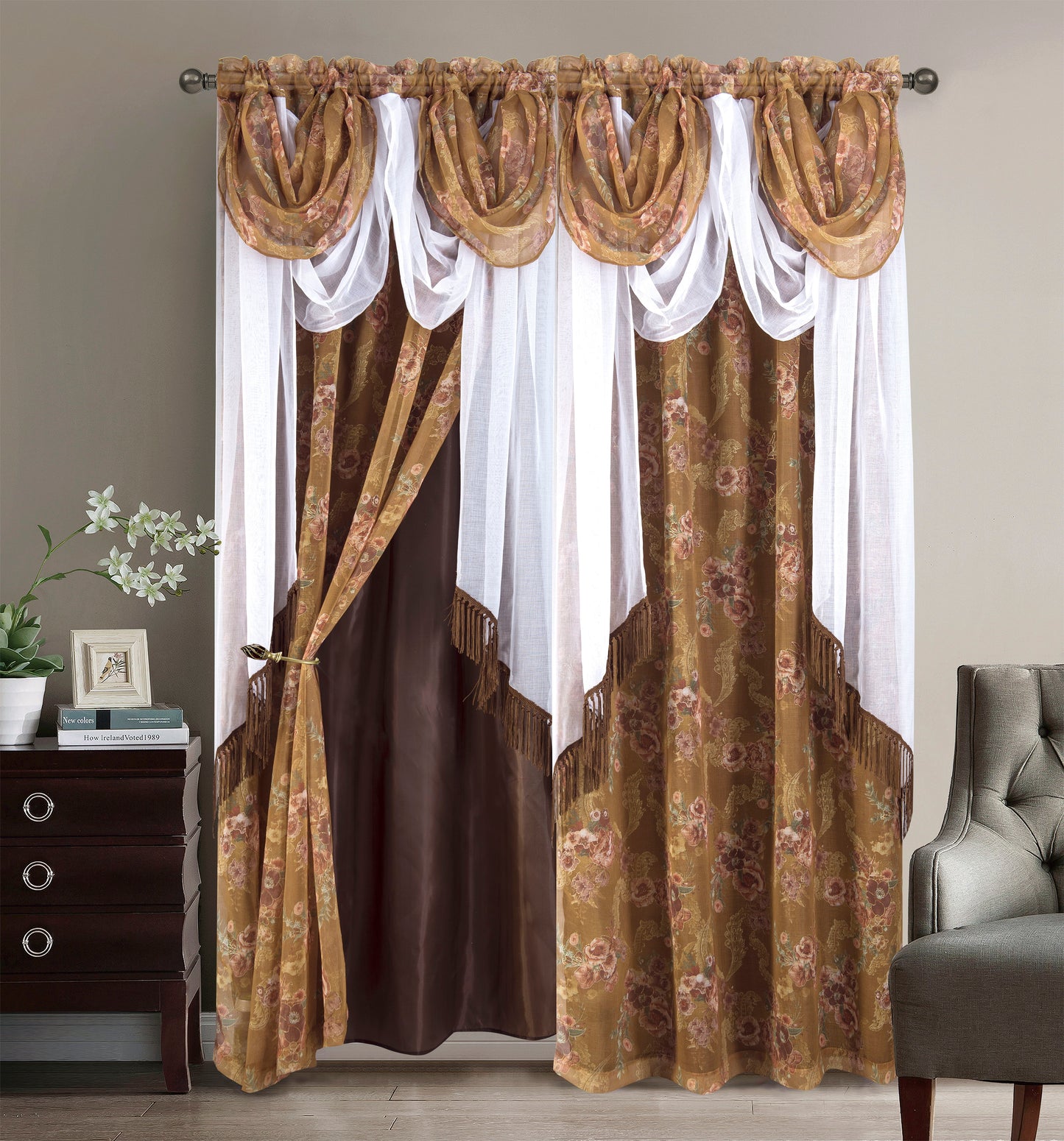 2PC CURTAIN SET W/ ATTACHED VALANCE & BACKING - Henry