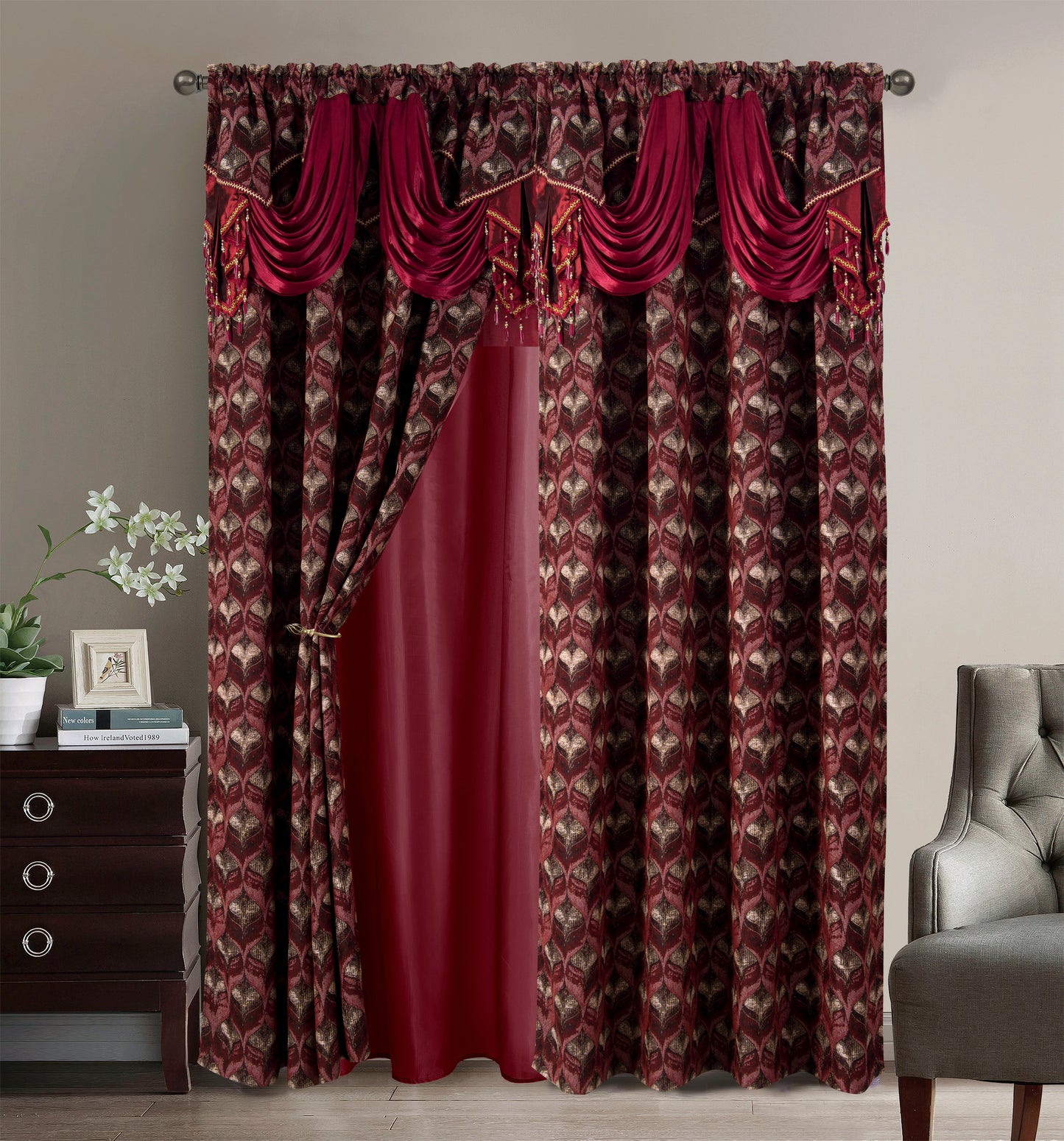 2PC CURTAIN SET W/ ATTACHED VALANCE & BACKING - Gloria