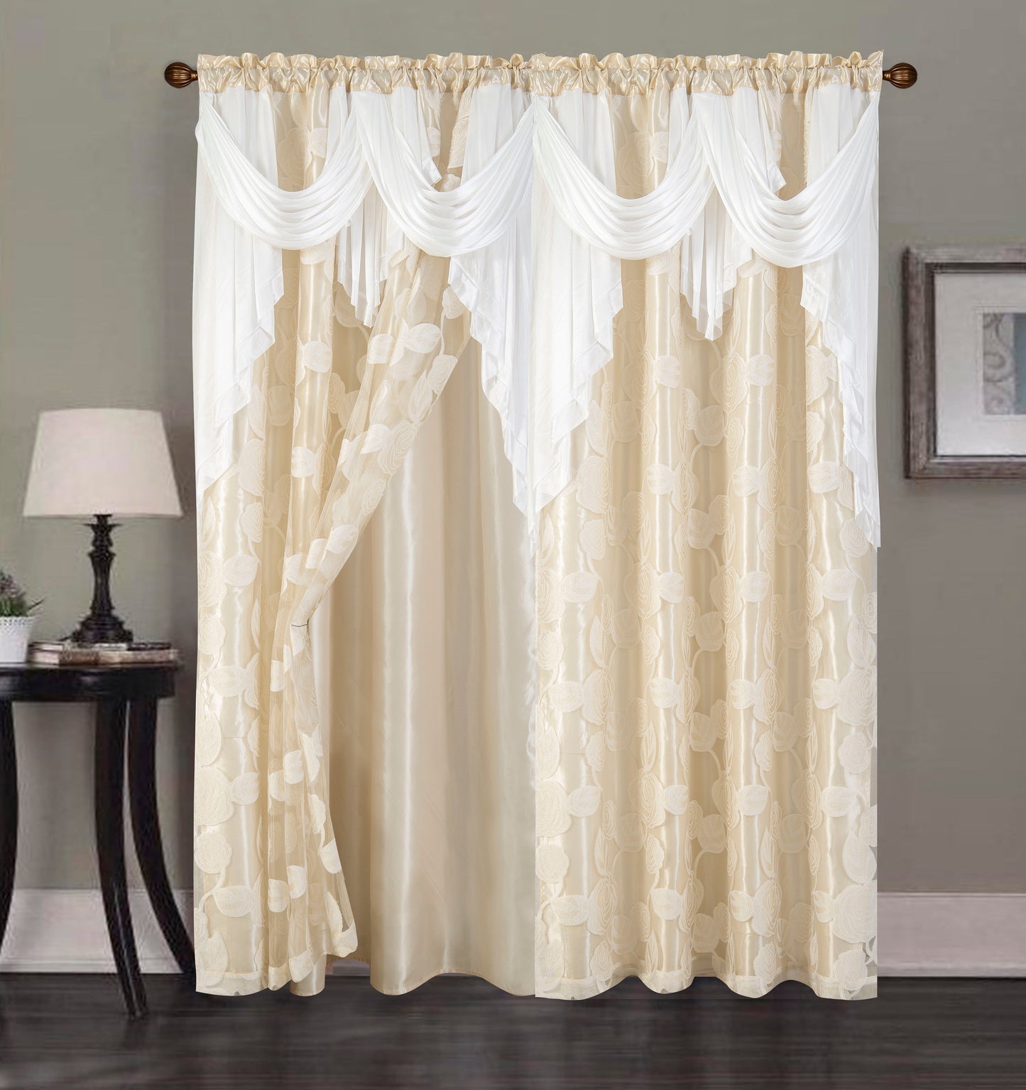 2PC CURTAIN SET W/ ATTACHED VALANCE & BACKING - Gill