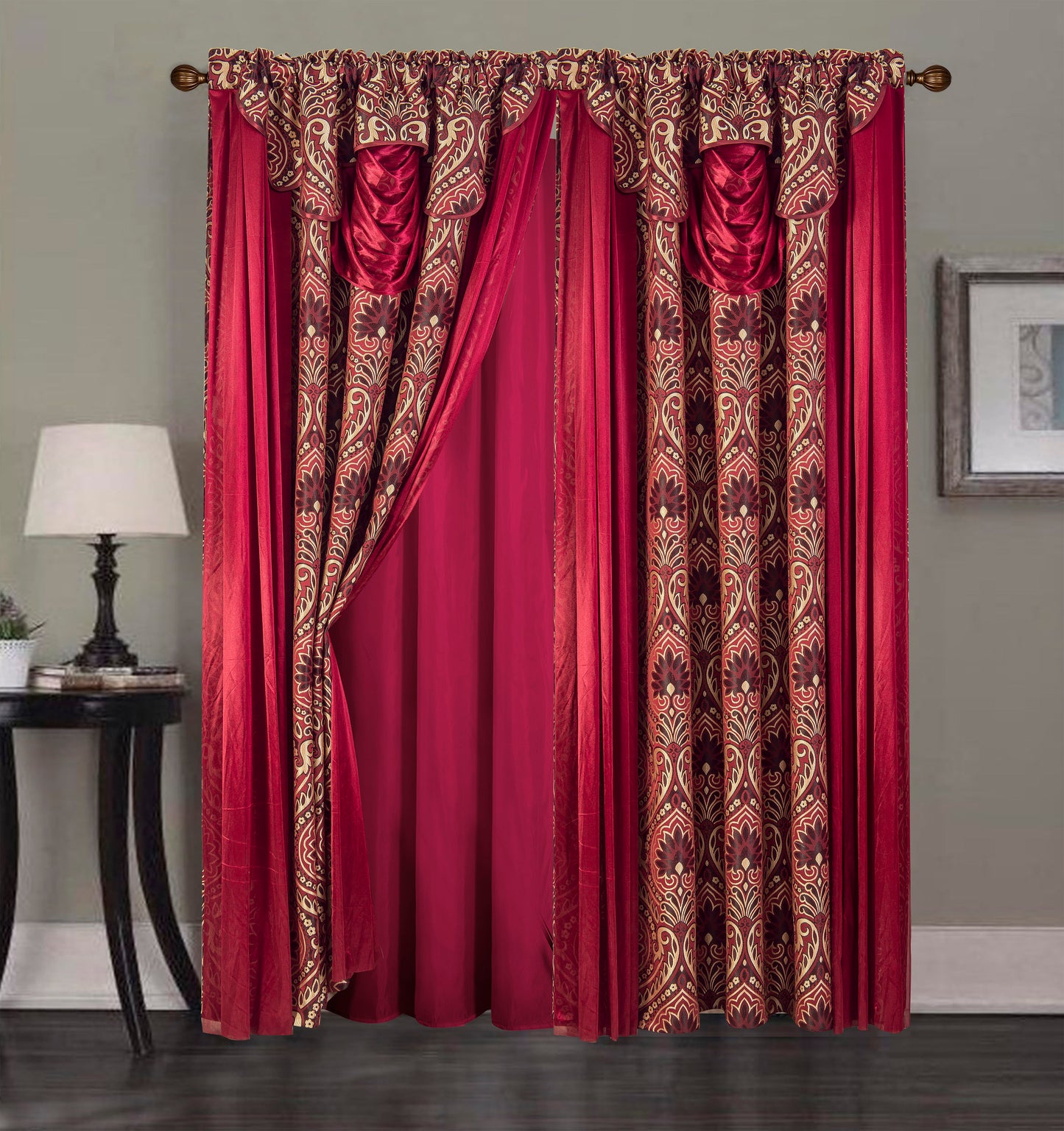 2PC CURTAIN SET W/ ATTACHED VALANCE & BACKING - Naomi